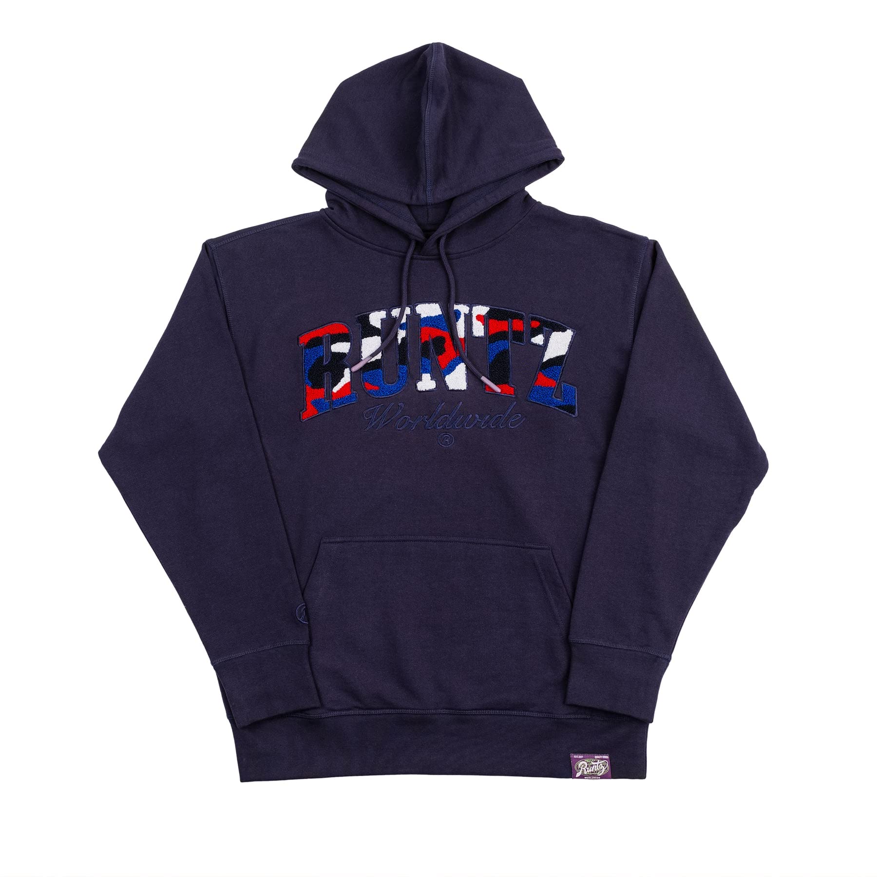 RUNTZ Chenille Camo Hoodie for Men & Women - Navy Blue Fleece Pullover for Streetwear, Hip Hop Fashion & Outdoor Activities