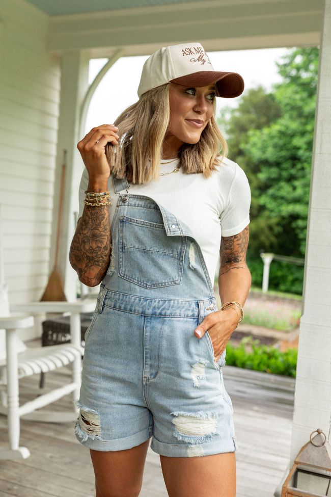 Women's Amy Jo Medium Wash Distressed Cuffed Overalls - Denim Jumpsuit with Pockets | Casual Outfit for Streetwear, Music Festivals & Boho Style