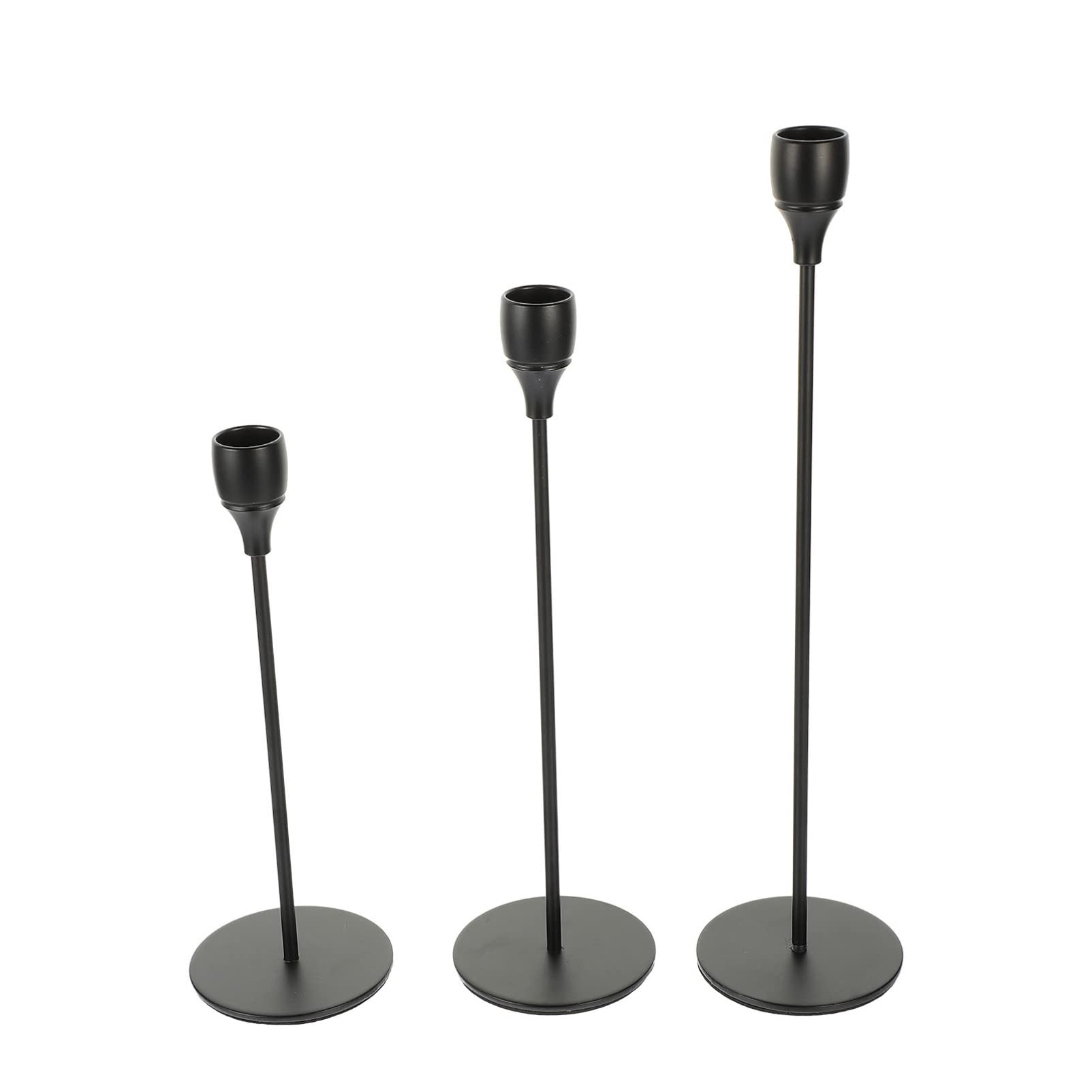 3-Piece Black Wrought Iron Candlestick Set - Long Metal Candle Holders for Home Decor, Wedding Centerpieces & Romantic Dinner Lighting - Elegant Candle Stand Base for Parties & Special Occasions