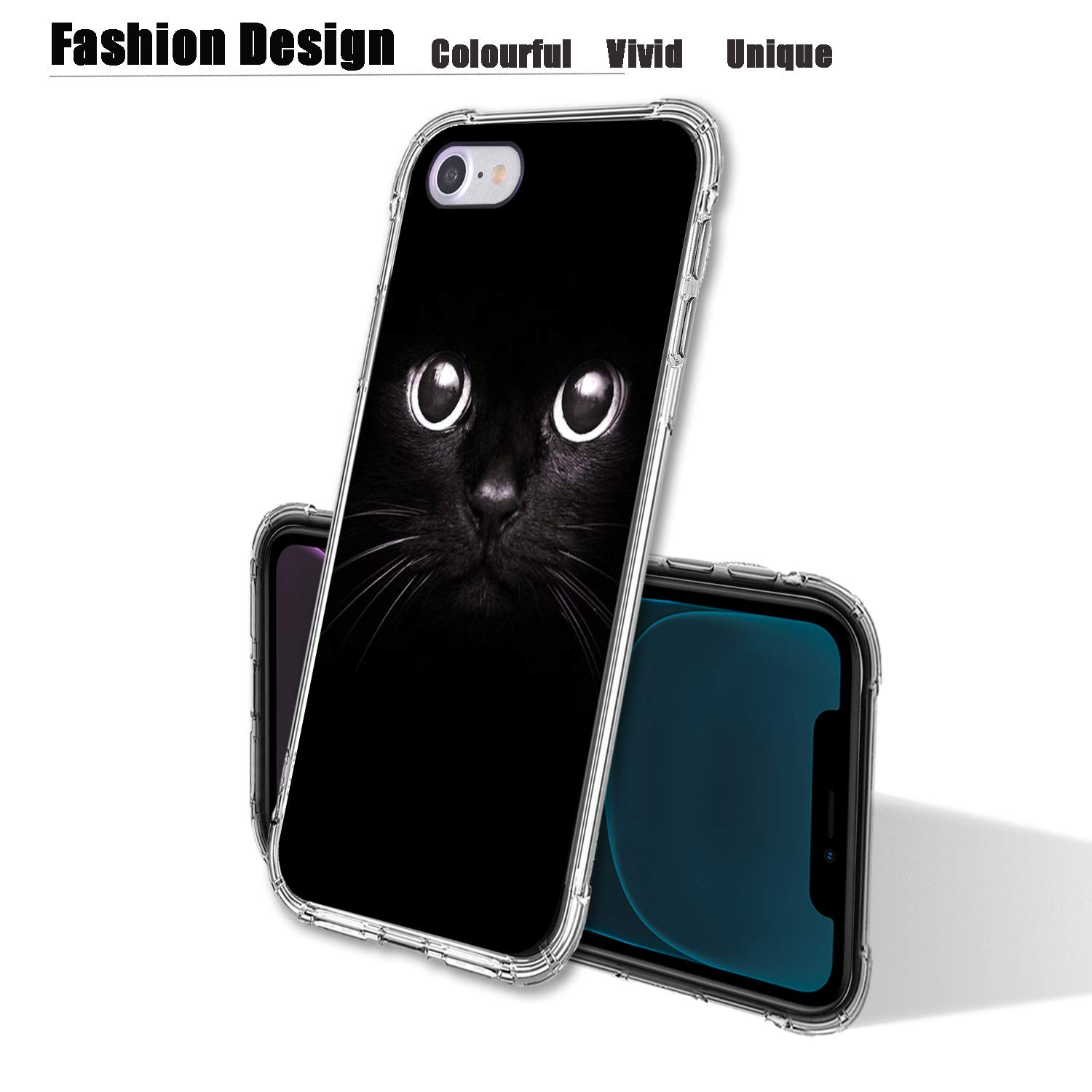 Shockproof Black Cat Style TPU Case for iPhone SE 2022/SE 3rd Gen/SE 2020/iPhone 8/7 - Full Body Protective Cover with Drop Protection & Scratch Resistance | Perfect for Daily Use, Outdoor Activities & Travel