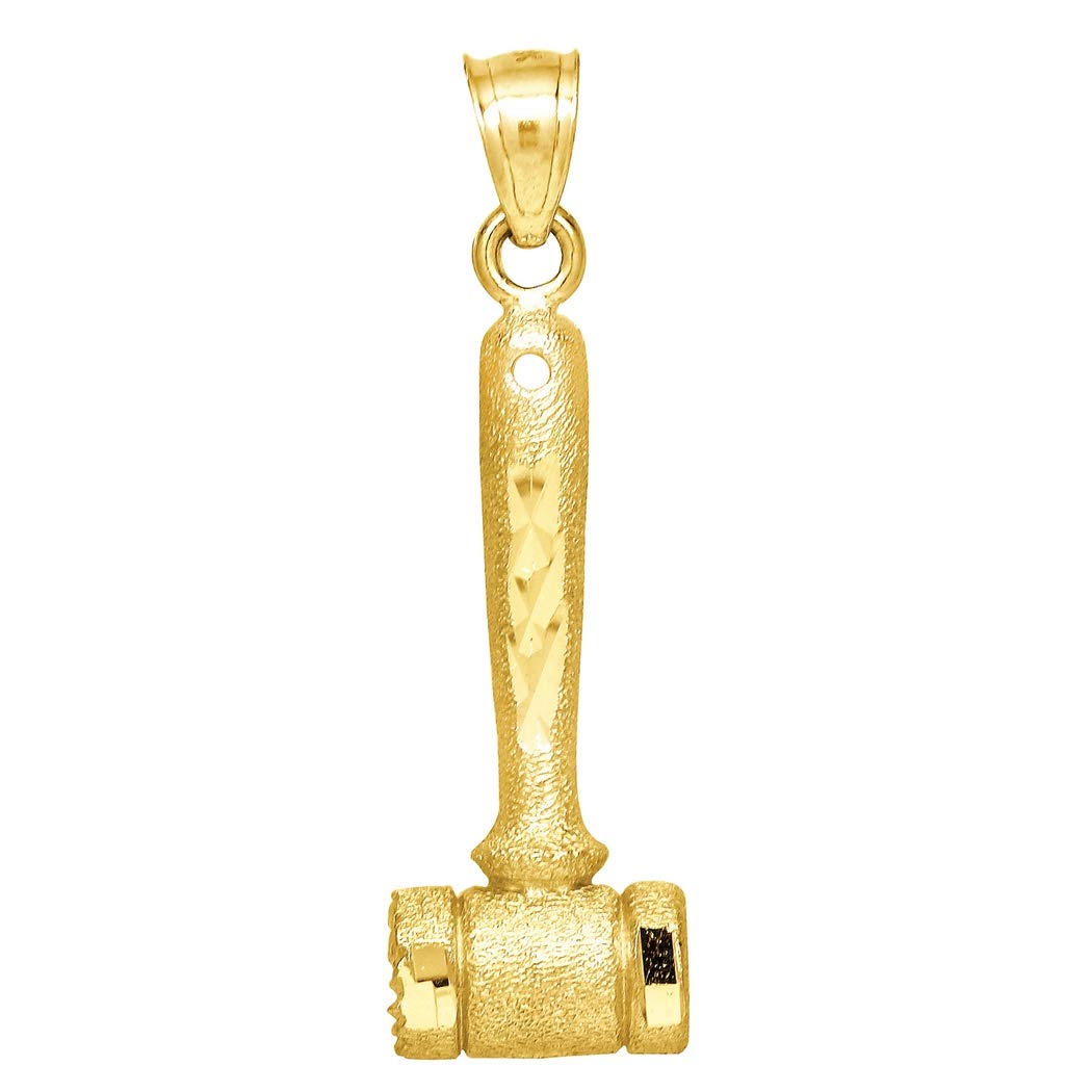 10k Yellow Gold Men's Textured Hammer Pendant Necklace - Handmade Jewelry Gift for Husband, Dad, Boyfriend - Perfect for Everyday Wear, Anniversary & Birthday Gifts