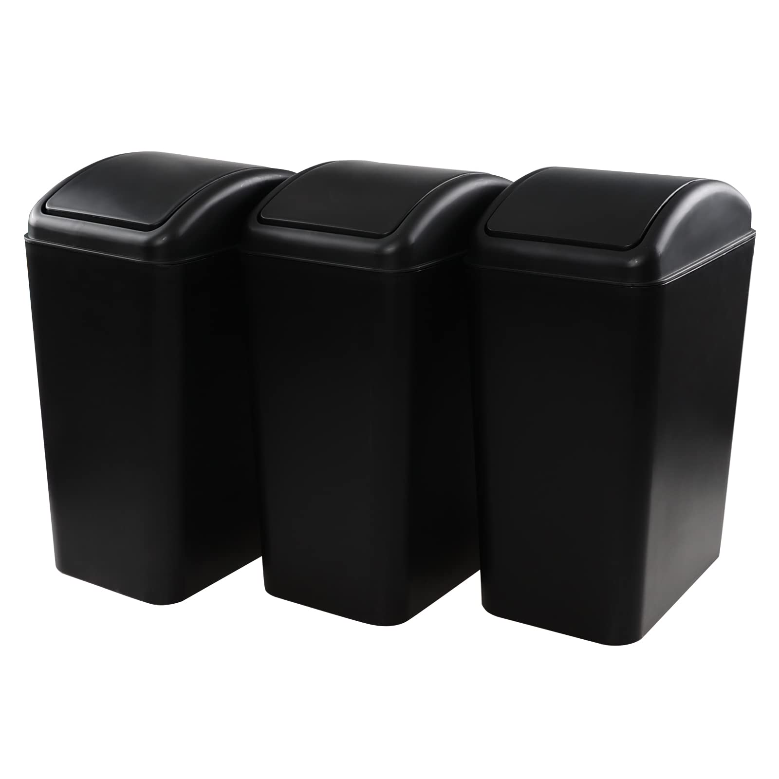 4.5 Gallon Swing Top Trash Bin with Lid - 3 Pack Black Plastic Garbage Cans for Kitchen, Bathroom & Office Waste Disposal