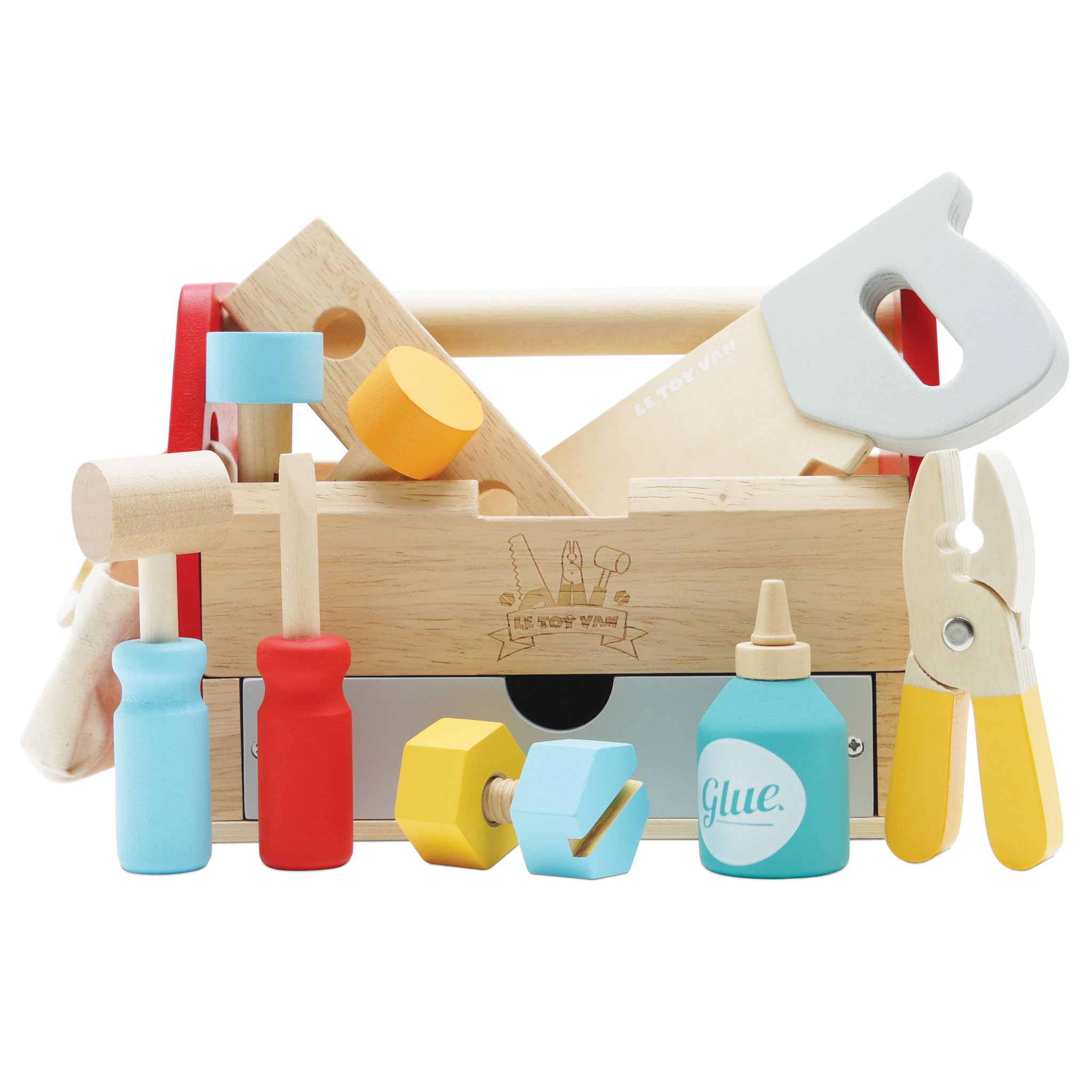 Le Toy Van - 12-Piece Wooden Tool Box Play Set for Kids | Educational Construction & Cars Pretend Play Toy for Boys & Girls Ages 3+ | Perfect for Role Play, DIY Projects & Early Learning Activities