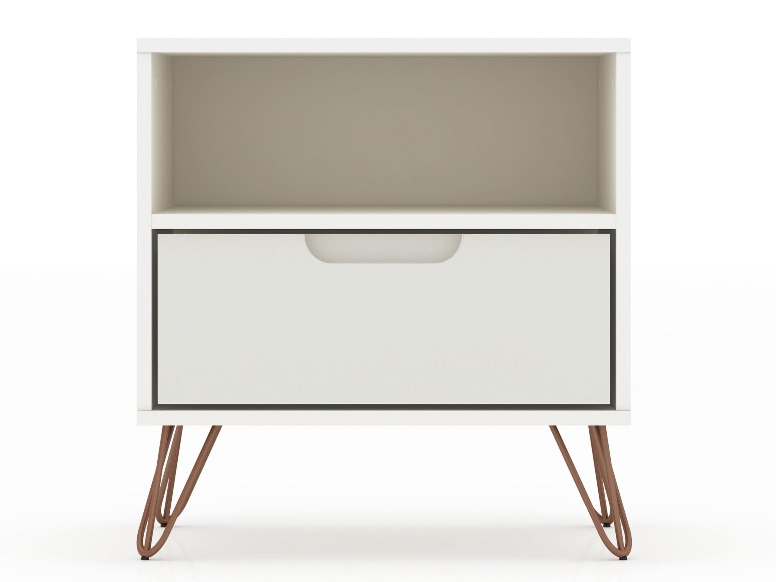 Manhattan Comfort Rockefeller Nightstands - Set of 2 with Drawer & Cubby Storage | Mid Century Modern Bedside Tables | Functional Bedroom & Living Room Furniture | Off White Finish | Perfect for Small Spaces & Apartment Living
