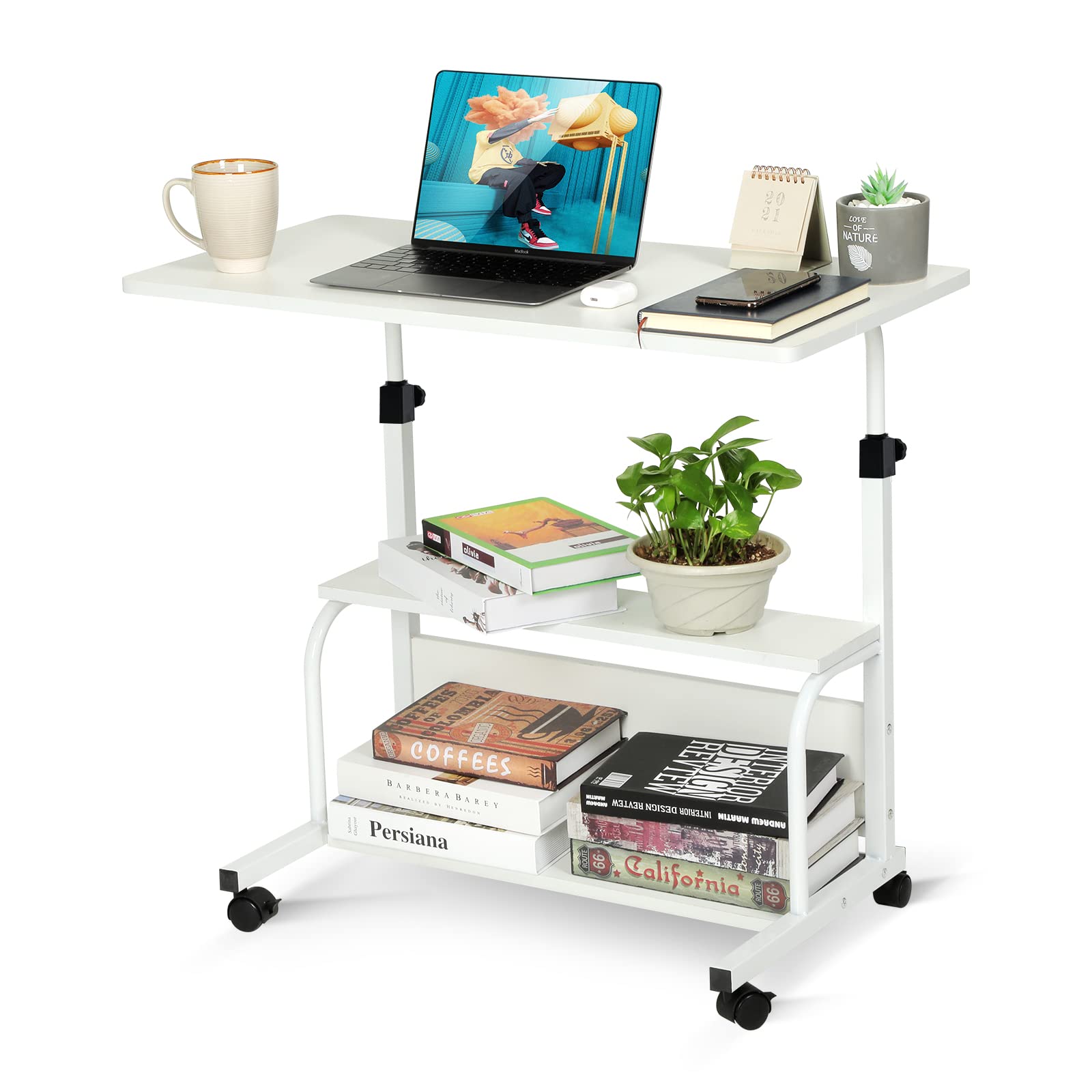 Portable Rolling Desk with Wheels, Adjustable Height for Home Office & Study - 32