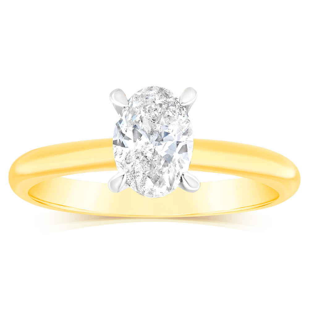 18ct Yellow Gold Diamond Ring with 1 Carat Oval Cut Diamond - Elegant Engagement, Wedding, or Anniversary Jewelry Gift for Her