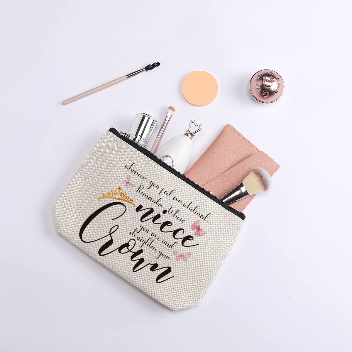 Personalized Makeup Bag for Niece - Inspirational Gift for Women, Birthday Christmas Graduation Present from Aunt Uncle - Cosmetic Travel Organizer for Teens Girls (Perfect for Travel, School & Daily Use)