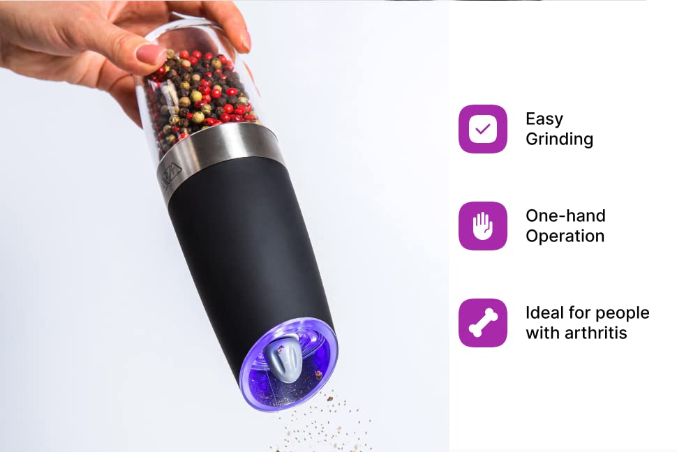 KSL Gravity Electric Salt and Pepper Grinder Set - Automatic Adjustable Battery Powered Mill - Perfect Kitchen Gadget for Cooking & Seasoning - Ideal Mother's Day Gift for Home Chefs