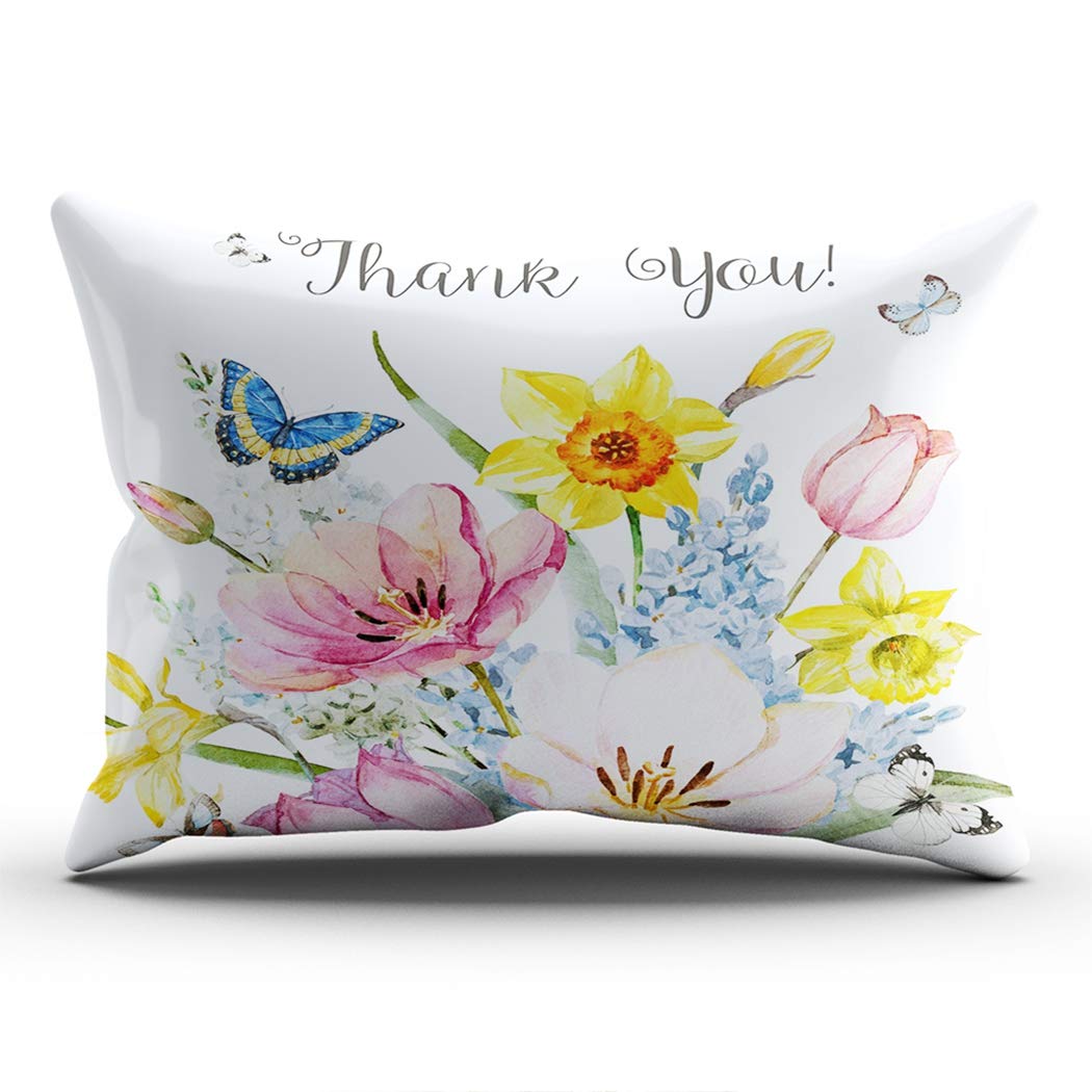 KELEMO Floral Watercolor Pillow Cases - Spring Bouquet with Daffodil, Tulip, Lilac & Butterflies - Decorative Throw Pillow Covers 12x24 Inches for Sofa, Bed, Outdoor - Single Side Print Home Decor