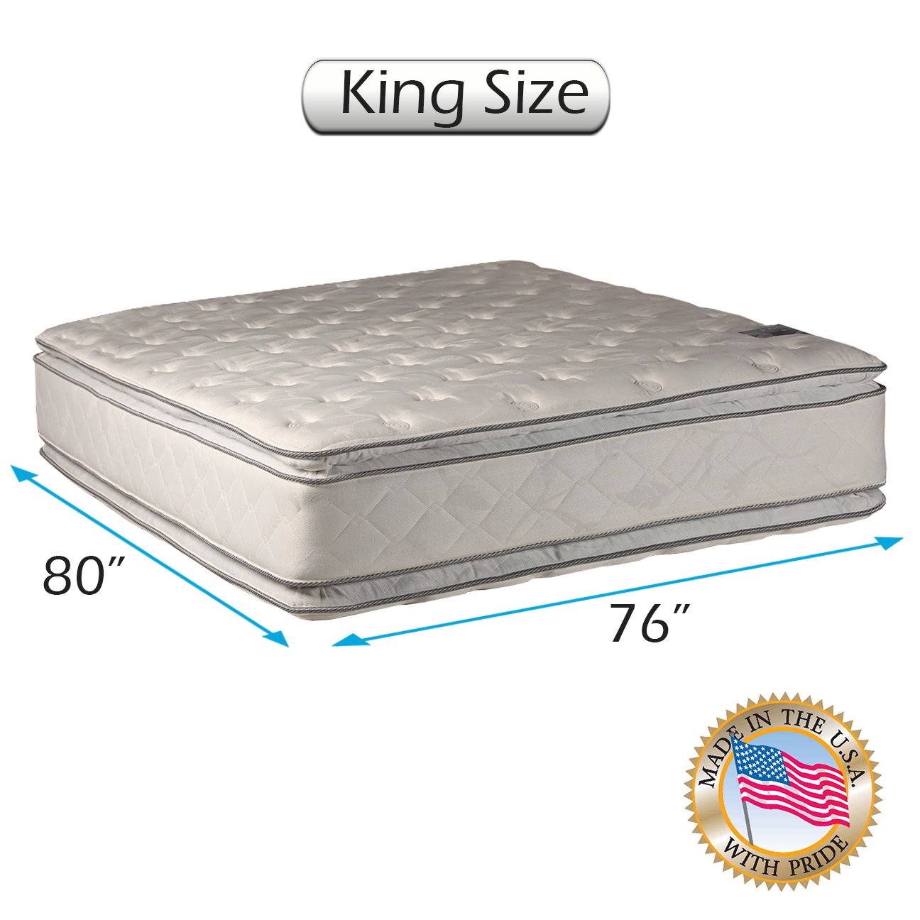 Dream Sleep Princess Gentle Plush 2-Sided Orthopedic Mattress with PillowTop & Mattress Cover Protector - King Size 76