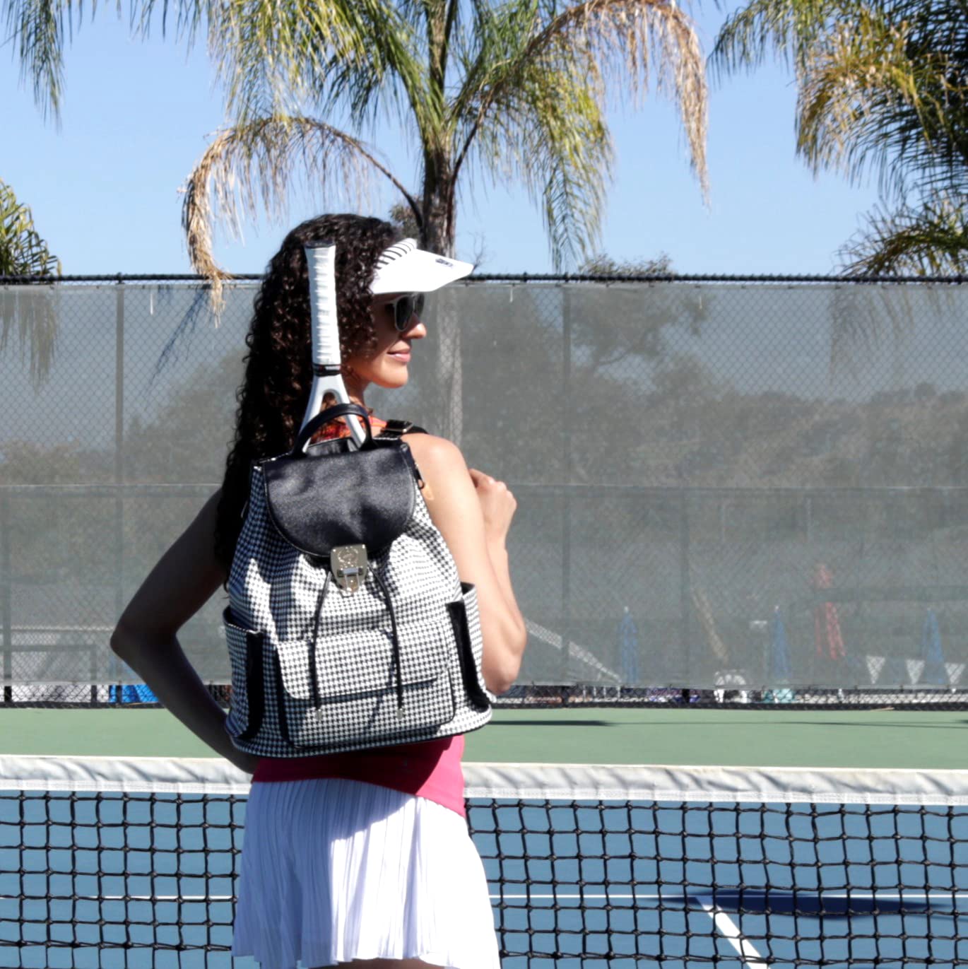 Premium Hampton Houndstooth Blue Tennis & Pickleball Backpack - Stylish Court Couture for Women & Men - Perfect for Sports, Gym, Travel & Daily Use