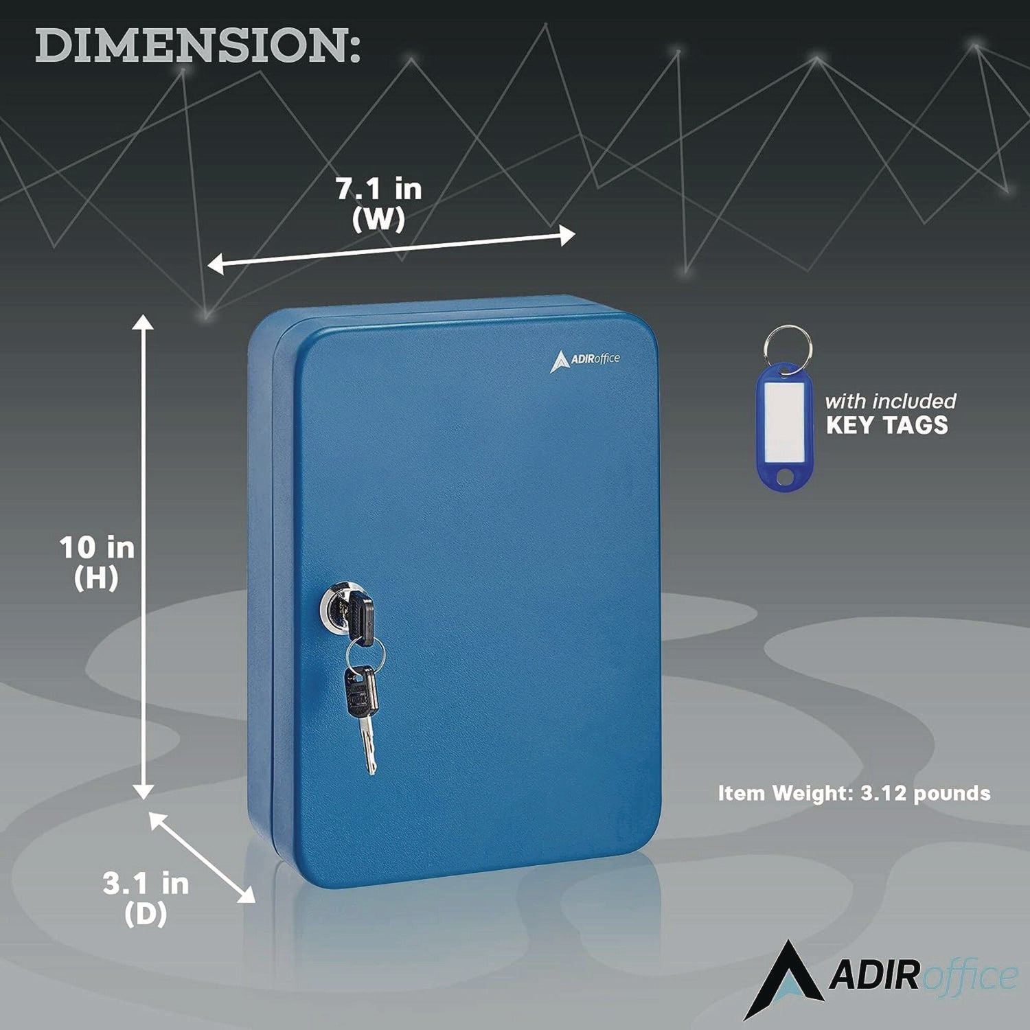 AdirOffice 48-Key Steel Secure Key Cabinet with Key Lock - Stainless Steel 304 Key Storage Box (7.1