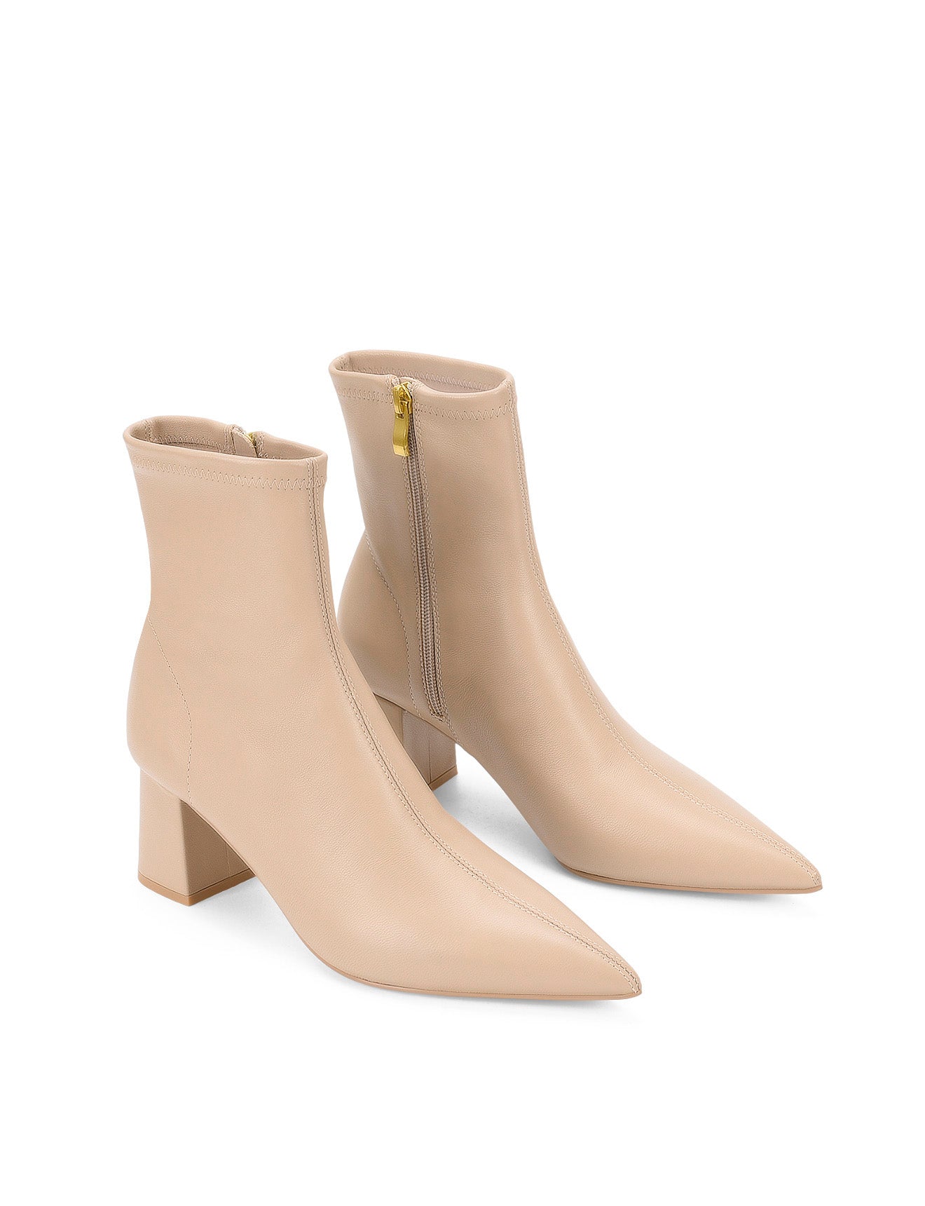 Yanet Women's Nude Stretch Leather Ankle Boots - Comfortable Pointed Toe Booties for Office, Party & Fall Fashion
