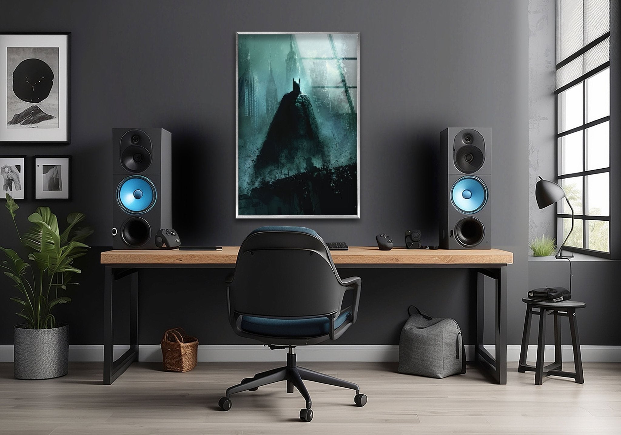 Batman Gotham City Glass Wall Art - Stunning Superhero Decor for Home & Office - Perfect for Living Room, Bedroom, or Man Cave Display