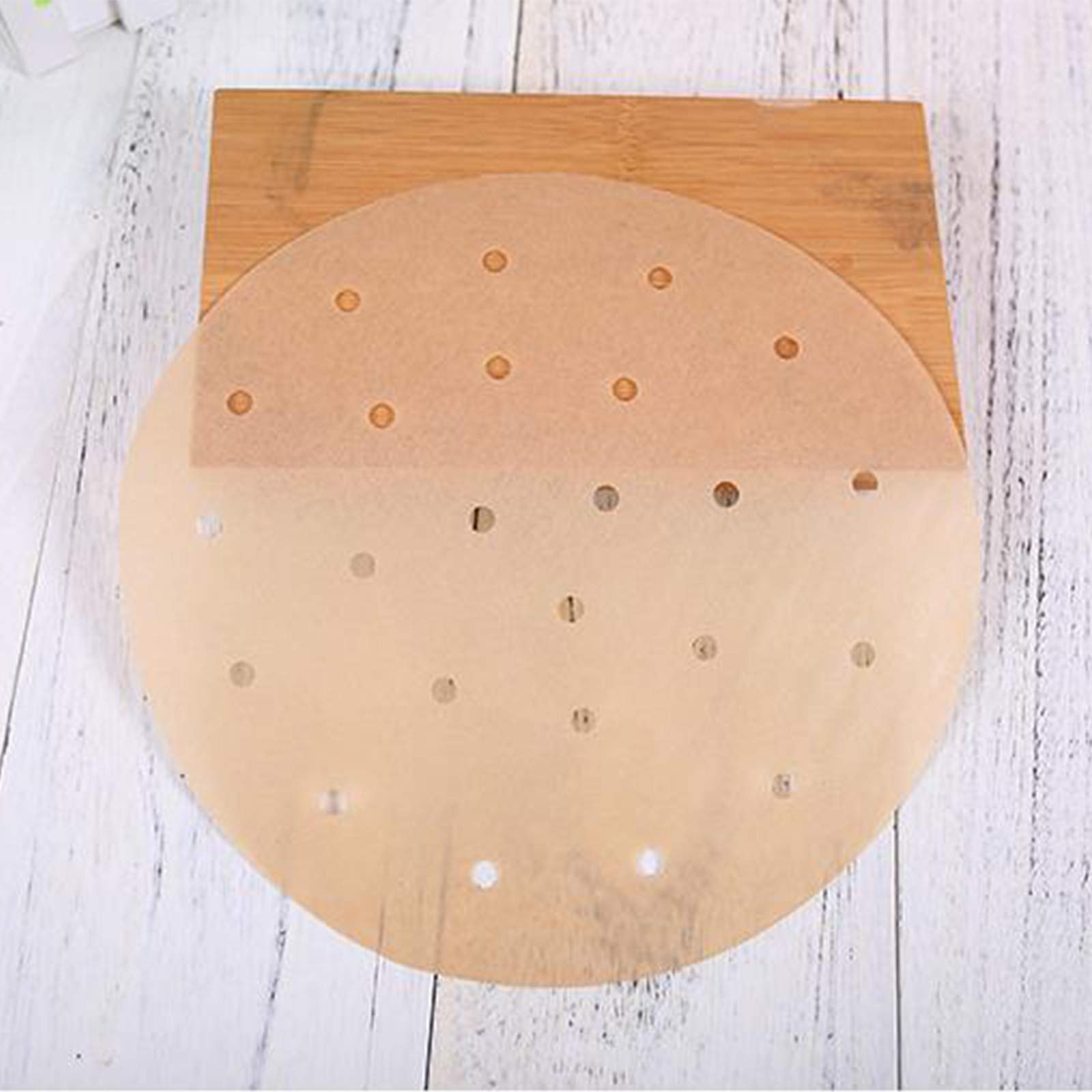 Non-Stick Perforated Parchment Paper Steamer Liners - Unbleached Round Fryer Pads for Baking, Steaming & Chocolate Icing (Brown, One Size) - Perfect for Kitchen, Dining & Bar Use