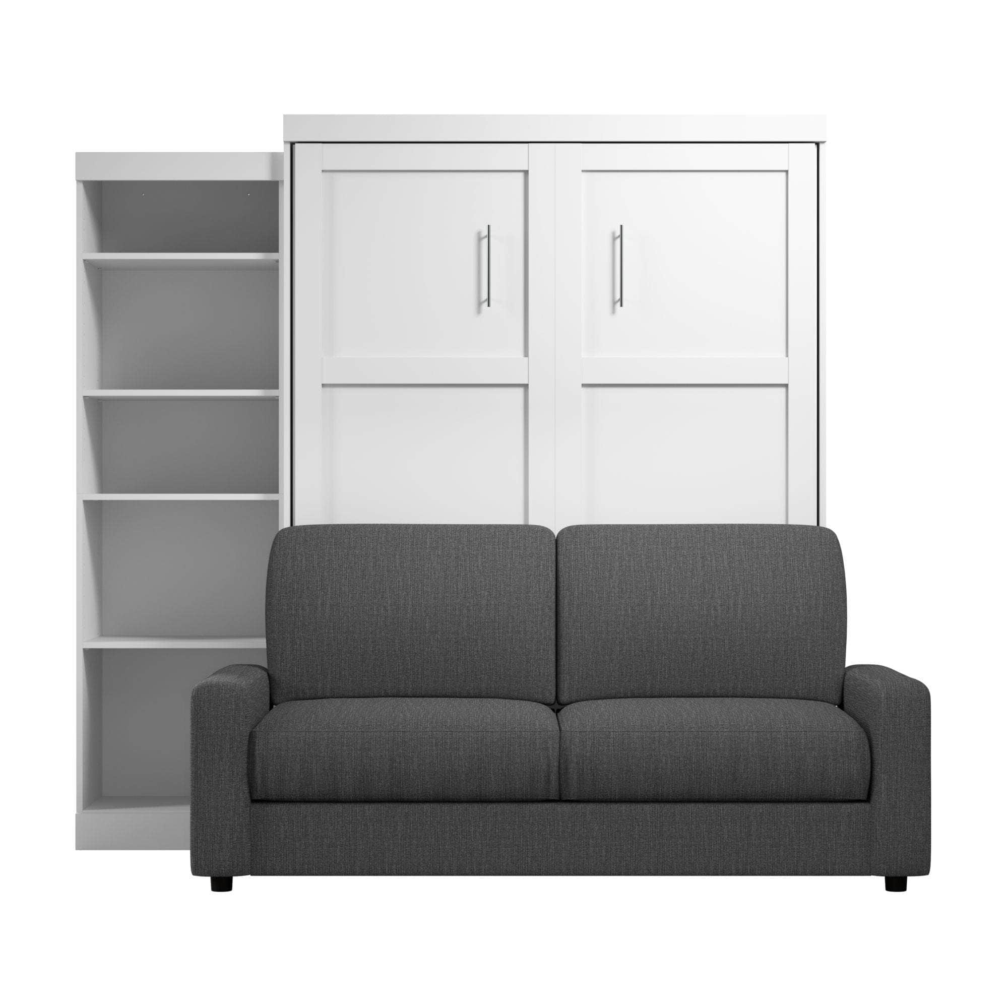 Pur Queen Murphy Wall Bed with Storage & Sofa - Space-Saving White Wall Bed for Small Apartments, Guest Rooms & Home Offices