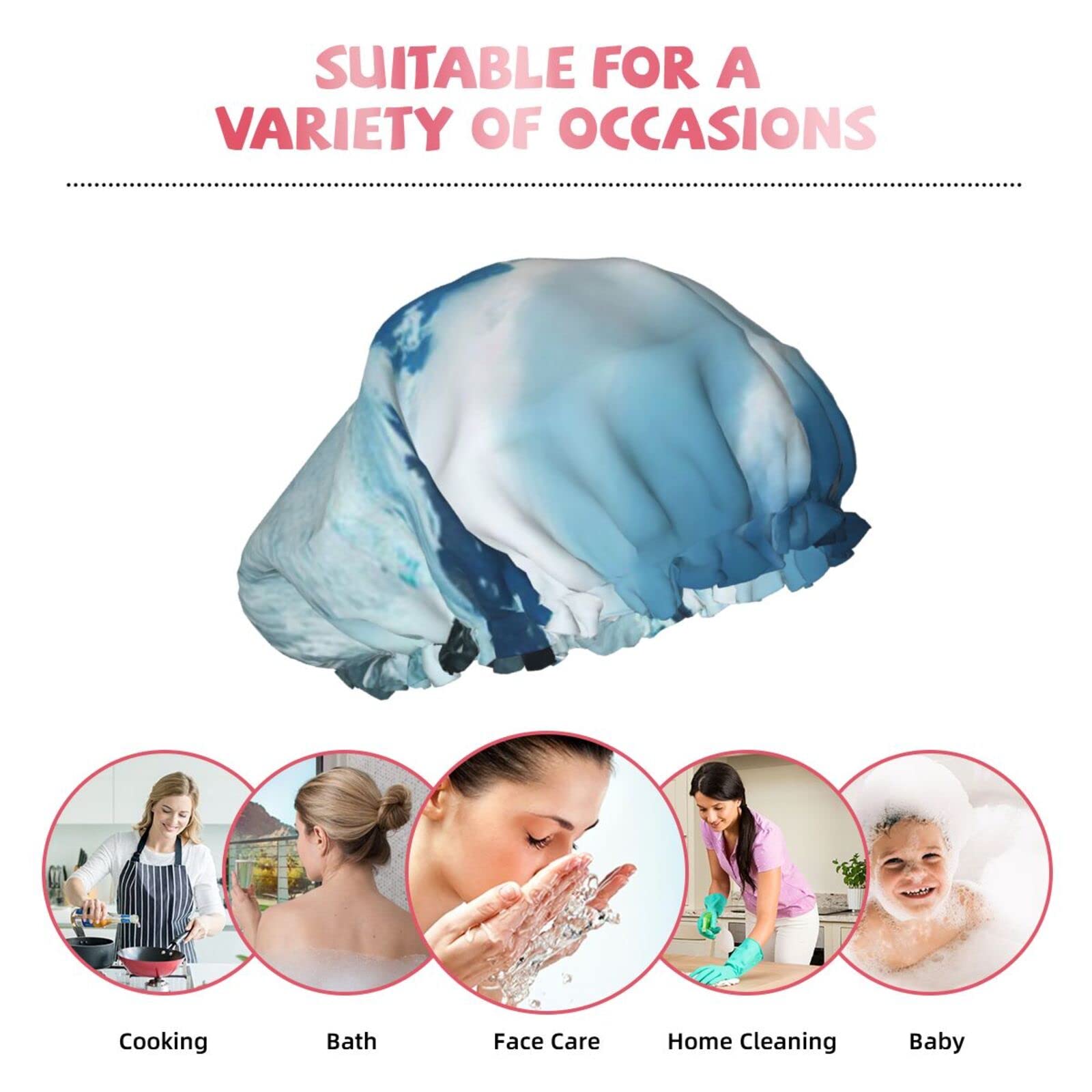 Waterproof Reusable Shower Cap for Women - Cute Penguin Design Bathing Hair Cover - Perfect for Shower, Spa & Swimming (2-Pack)