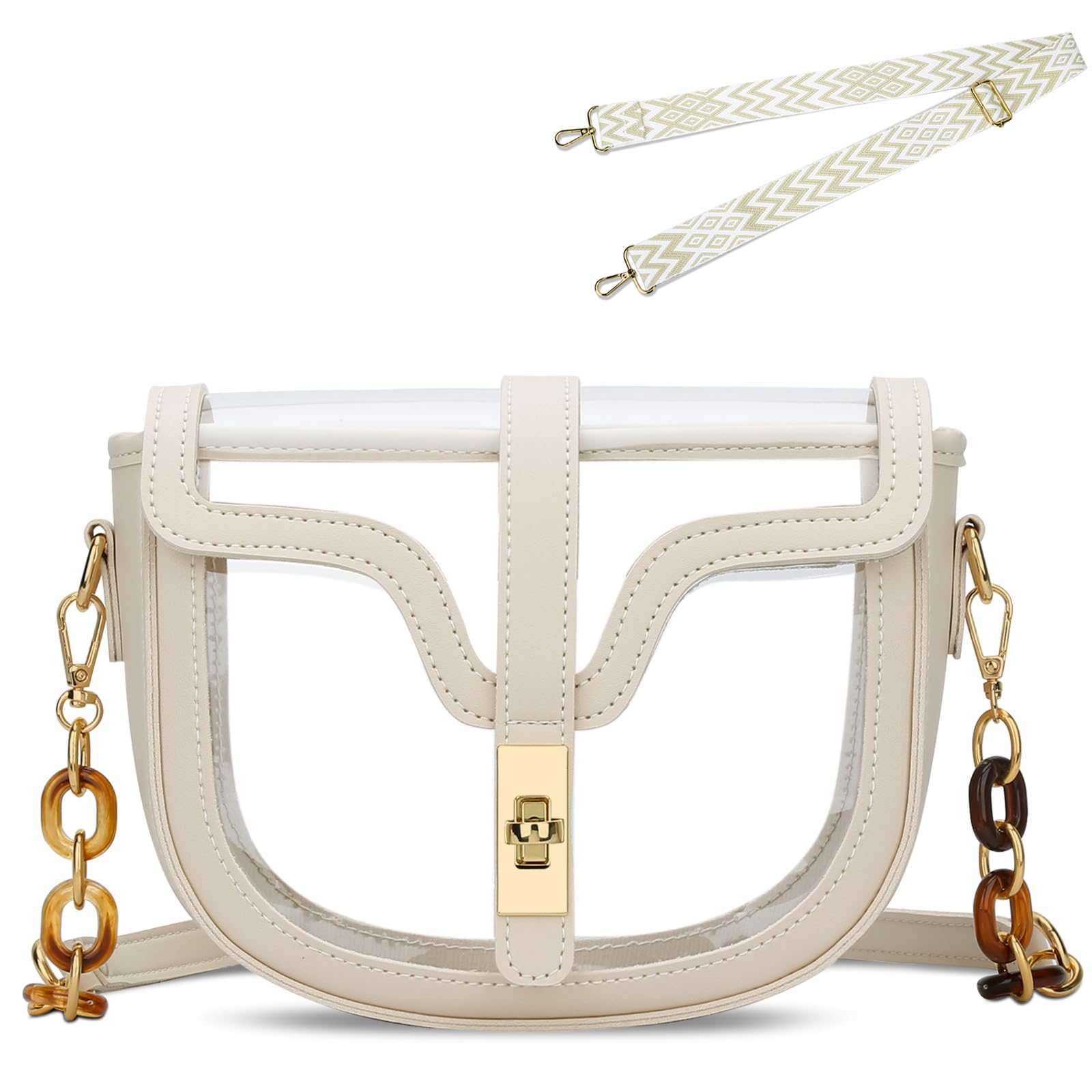 KKXIU Clear Crossbody Bag for Women - Vegan Leather See-Through Purse - Stadium Approved Concert & Sports Shoulder Bag - Perfect for Concerts, Festivals, Travel & Security Checks