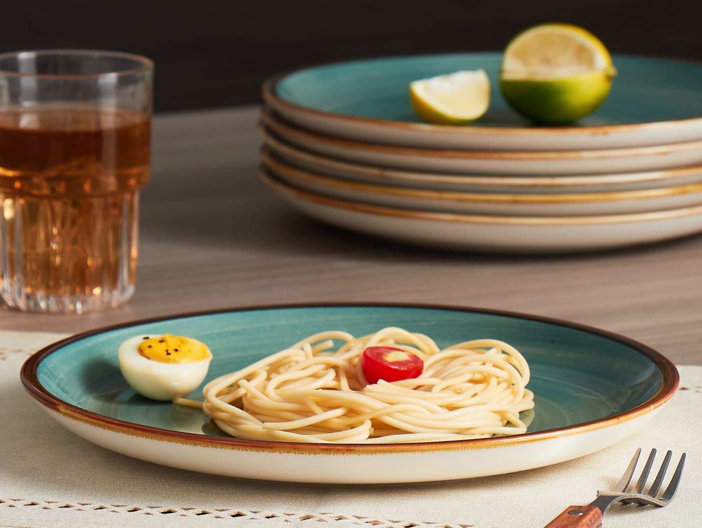 ONEMORE 8.5 inch Salad Plates & 10.5 inch Dinner Plates Set - Microwave, Oven & Dishwasher Safe Ceramic Dinnerware - Teal Blue for Home Dining, Parties & Restaurant Use