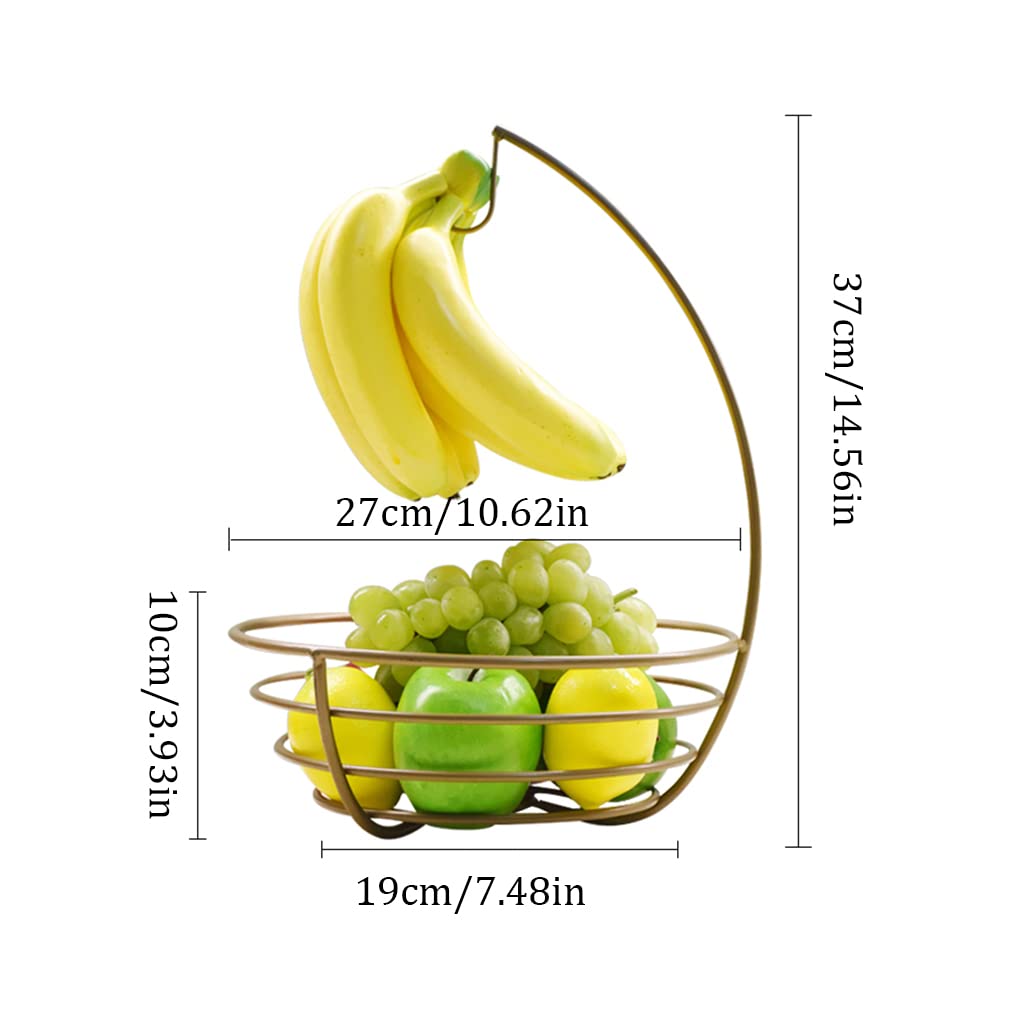 Large Double Layer Wrought Iron Fruit Basket with Banana Hanger - High Capacity Drainable Fruit Bowl for Kitchen, Living Room | Perfect for Organizing Snacks, Displaying Fruits & Home Decor