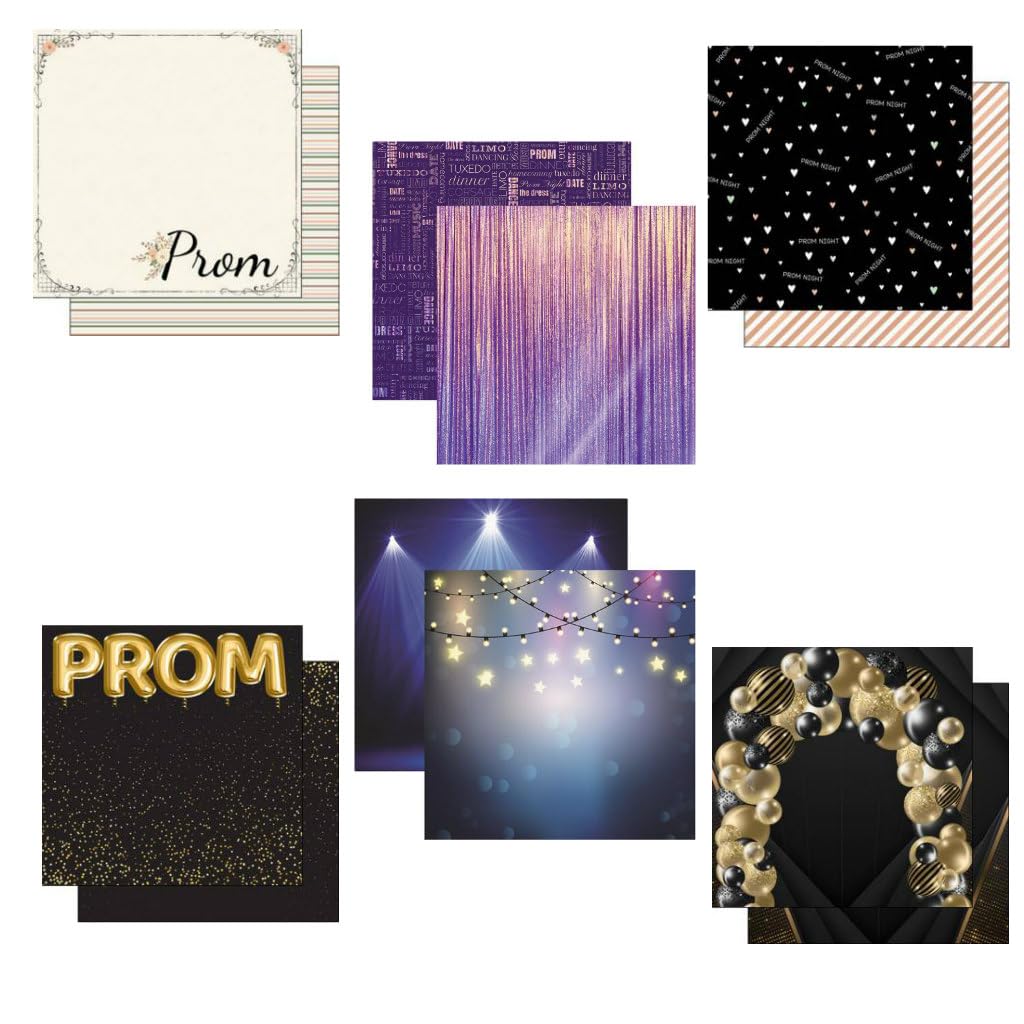 Custom 6-Pack Prom Dance Themed 12x12 Scrapbook Papers - Assorted Premium Brands for DIY Scrapbooking, Card Making & Party Decorations