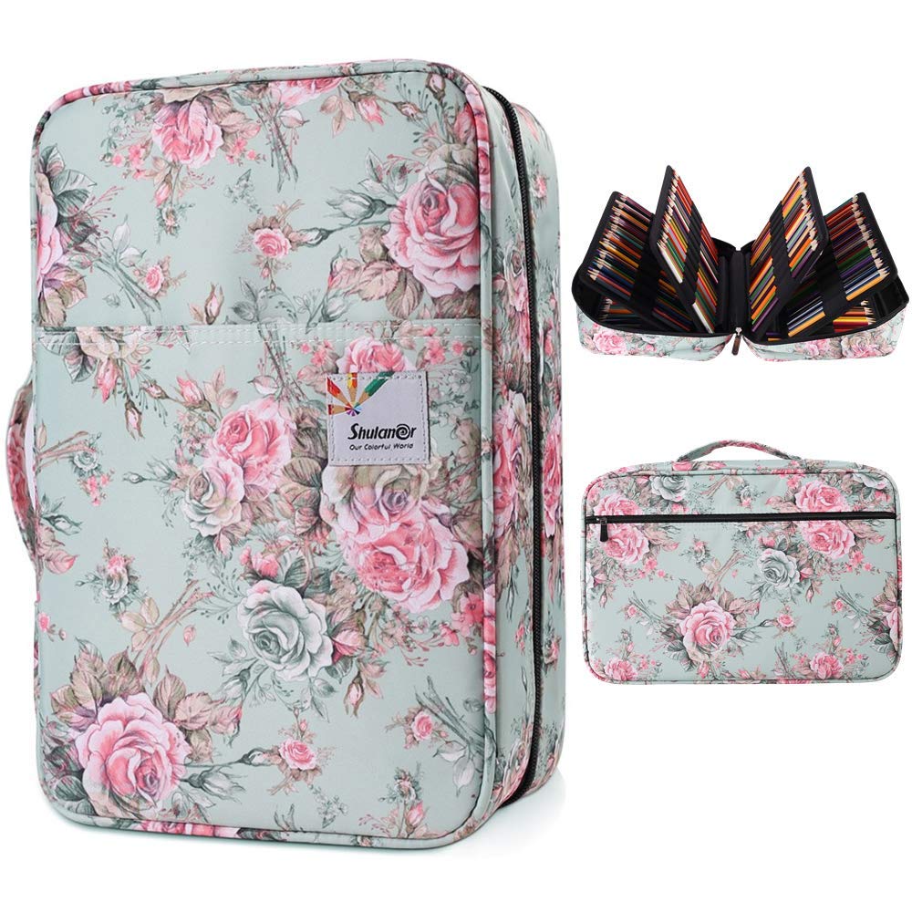 Shulaner Large Capacity Nylon Pencil Case - Holds 300 Colored Pencils or 200 Gel Pens, Zipper Closure Artist & Student Organizer - Perfect for School, Office, Art Classes & Travel Storage