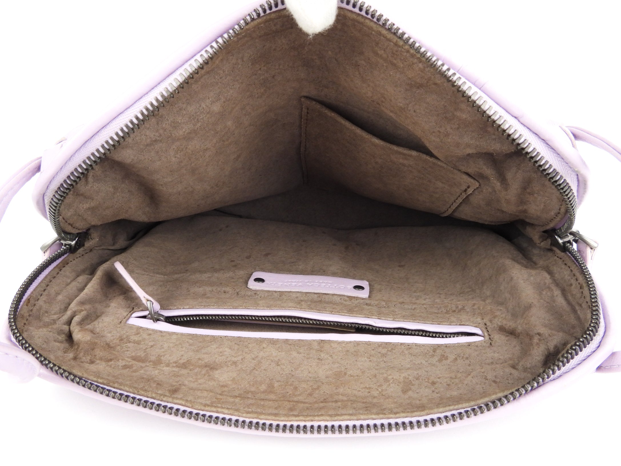 Bottega Veneta Intrecciato Leather Zip Shoulder Bag in Pastel Purple | Luxury Crossbody Purse for Women | Perfect for Work, Travel & Evening Events
