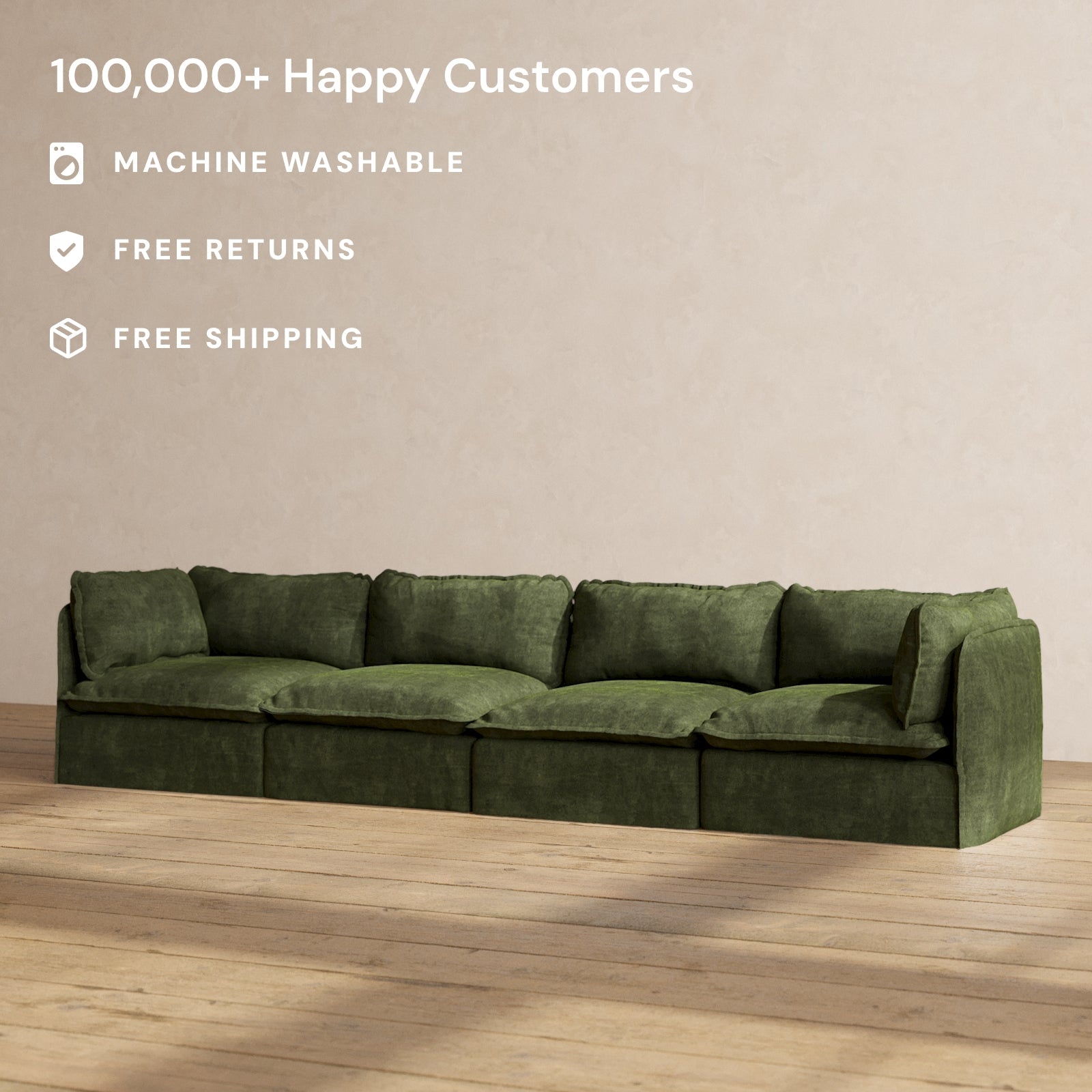 Premium Modular Performance 4-Seater Sofa in Olive Green | Relaxed Blend Fabric | Perfect for Living Room, Family Room & Home Theater Seating