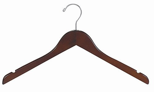 Premium Flat Wooden Clothes Hanger for Dresses & Shirts - Walnut & Chrome Finish - Space Saving Closet Organizer for Home & Retail Display