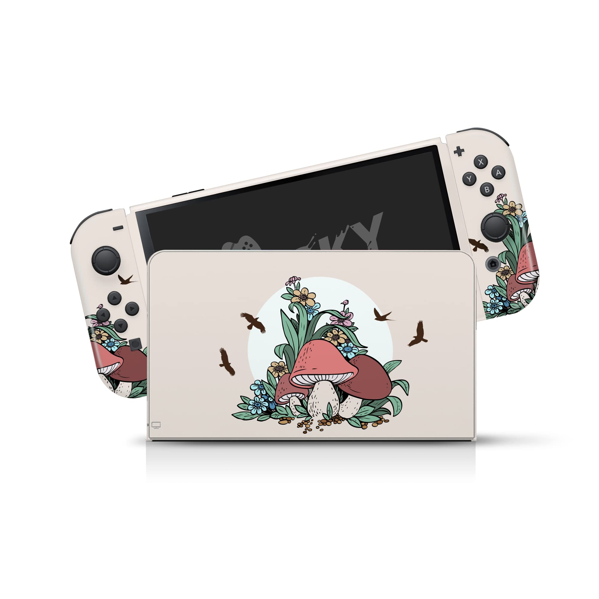 Kawaii Beige Mushroom Skin Wrap Cover for Nintendo Switch OLED - Premium 3M Vinyl Full Decal Sticker | Perfect for Gaming, Customization & Protection