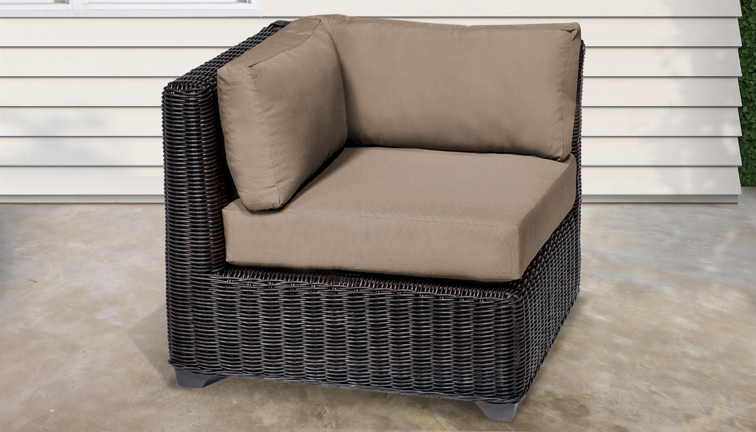 TK Classics Venice Corner Patio Chair in Tan - Wicker Outdoor Lounge Chair for Poolside, Patio, Garden & Balcony - Weather-Resistant All-Weather Furniture for Relaxing
