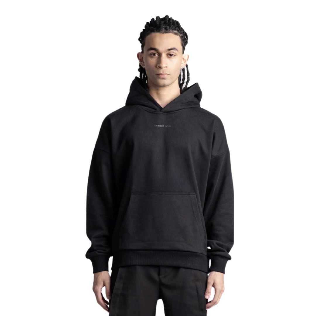 Black Pullover Hoodie with Noir Font Logo - Cozy and Stylish for Casual Wear, Street Fashion & Outdoor Activities