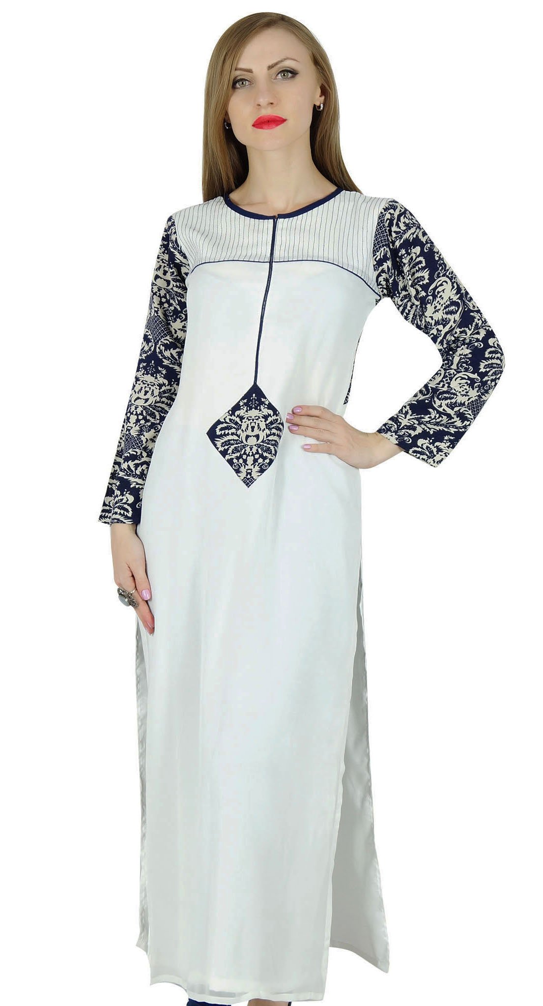 Bimba Women's White Lawn Kurta Kurti - Georgette Long Sleeve Blouse for Casual Wear & Festive Occasions | Perfect Gift for Women