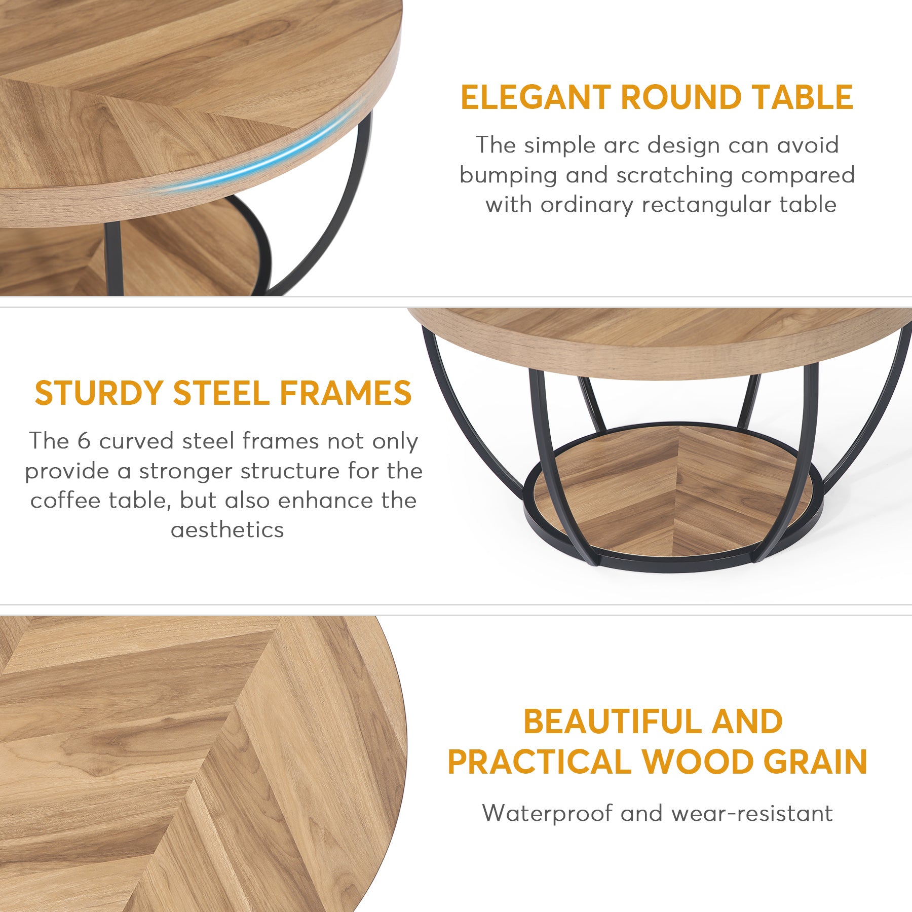2-Tier Round Wooden Coffee Table with Storage Shelf - Modern Living Room Centerpiece for Home Decor & Entertaining