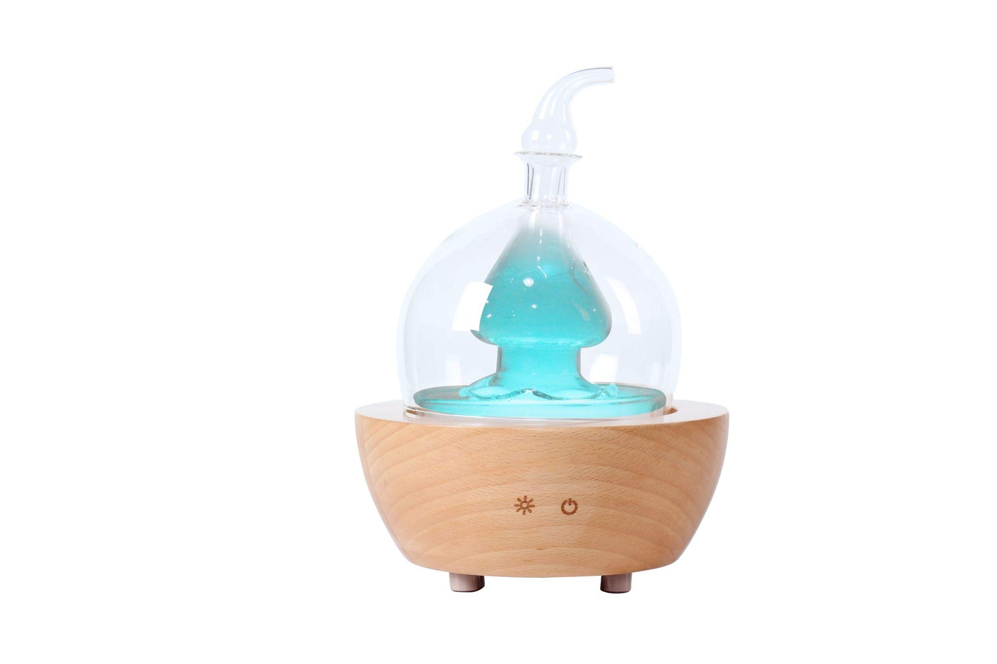 Wood & Hand Blown Glass Aroma Essential Oil Diffuser - Ultrasonic Aromatherapy Nebulizer with Touch Button, Timer & 7-Color LED Lights for Home, Office, Spa & Yoga Relaxation