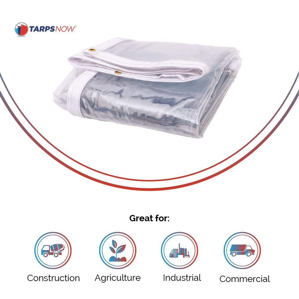 Tarps Now Marine Grade Fire Retardant Clear Vinyl Tarp (5' x 10') - Heavy Duty Waterproof Canopy Cover with Brass Grommets - 18 oz 20Mil Multi-Purpose Tarpaulin for Boat, RV, Camping & Outdoor Protection