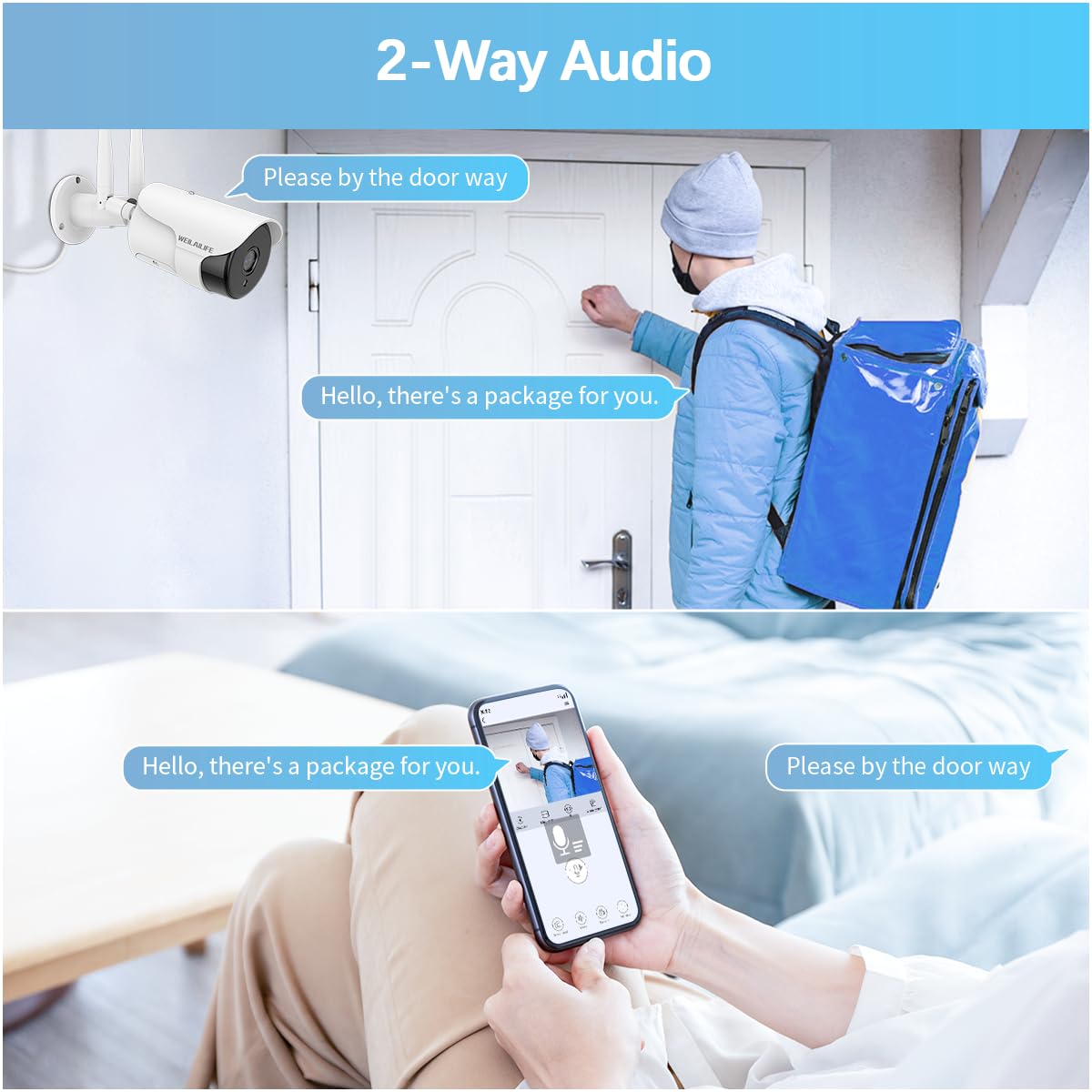 5MP Outdoor Wireless Security Camera System with 2-Way Audio - WiFi Video Surveillance for Home Security - Ideal for Monitoring Backyard, Front Door & Driveway