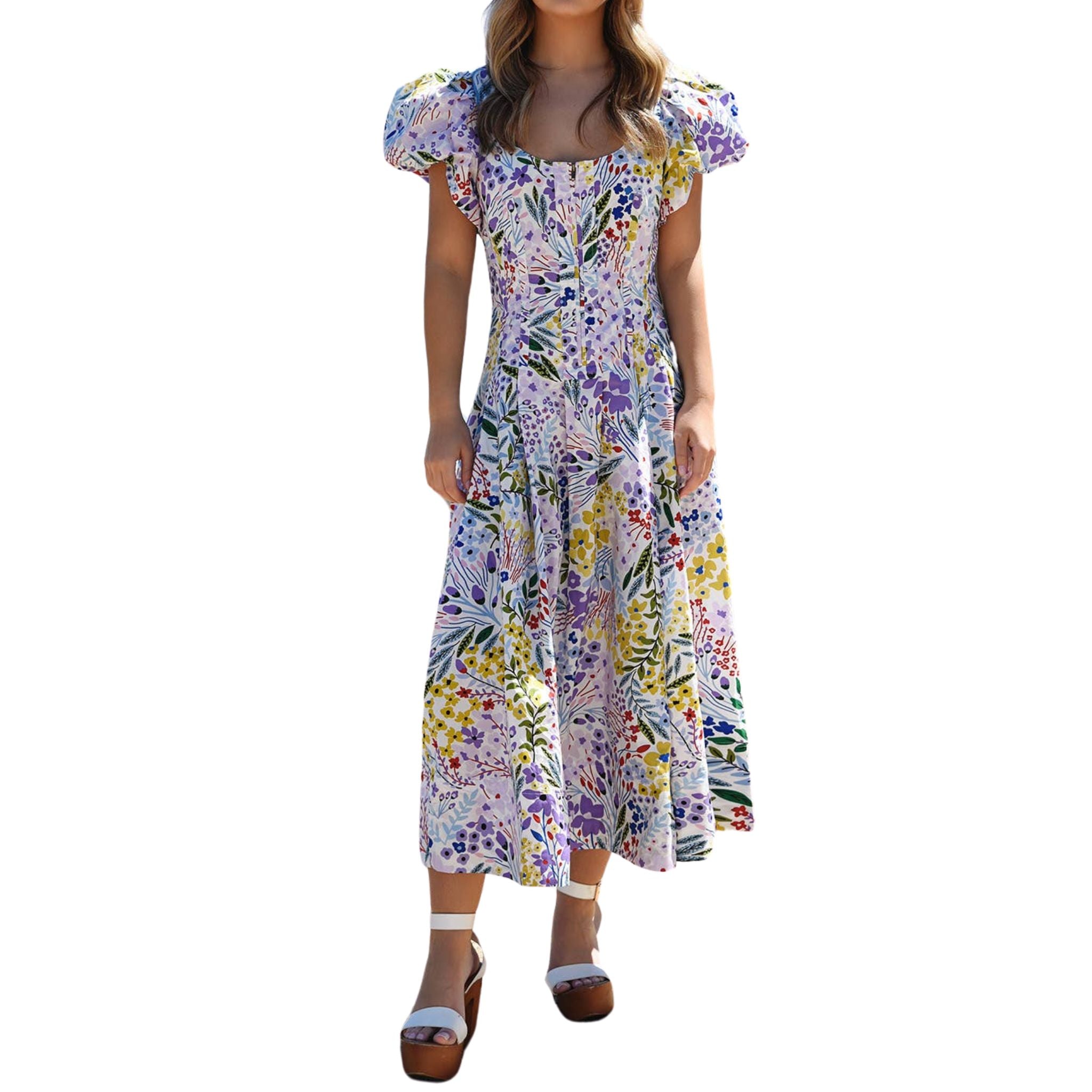 Stylish Purple Cotton Midi Dress for Women | Comfortable Garden Party & Summer Casual Wear