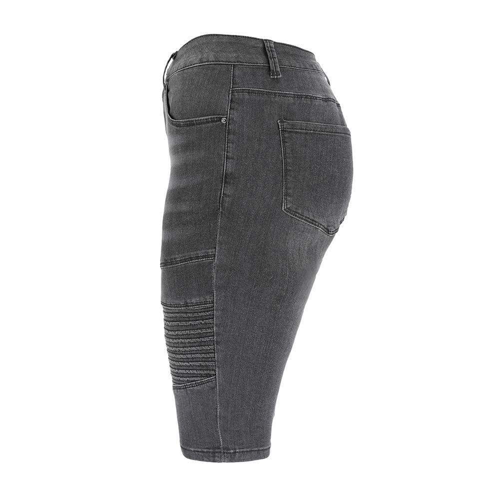 THUNDER STAR Women's Ripped Denim Bermuda Shorts - Distressed Knee-Length Stretch Jeans Shorts for Casual Wear & Summer Outfits