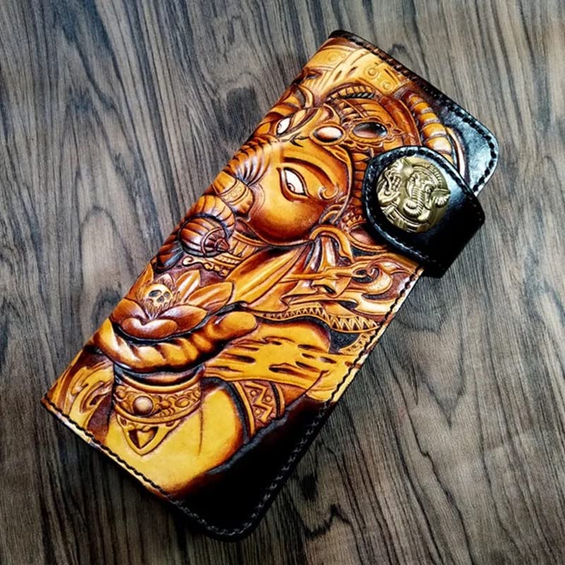 Hand-Carved 3D Genuine Leather Wallet for Men - Personalized Biker & Travel Wallet with Unique Leather Carving & Hand-Painting | Perfect Gift for Dad, Husband & Bikers (Office, Travel, Motorcycle Riding)