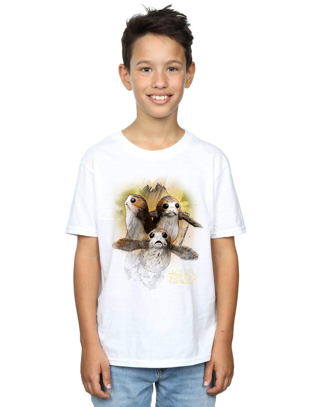 **Star Wars The Last Jedi Porgs Boys' Brushed Cotton T-Shirt - White (Ages 9-11) - Perfect for Cosplay, Birthday Gifts & Everyday Wear**
