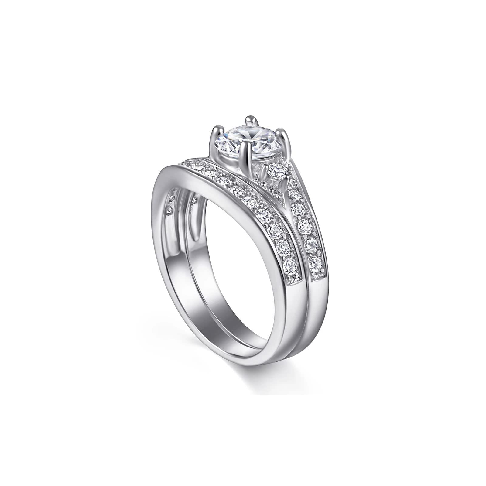 1 Carat Moissanite Wedding Ring Set for Women - Channel Set Engagement & Bridal Ring Set with Anniversary Promise Rings - Perfect for Proposals, Weddings & Special Occasions