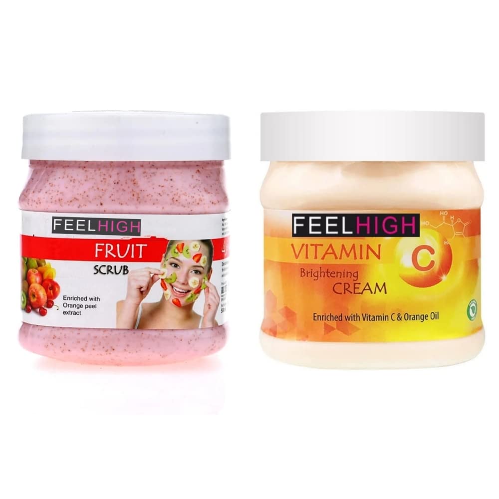 Feelhigh Face & Body Exfoliating Scrub with Mixed Fruit Extracts & Vitamin C - Brightening & Hydrating Skincare Set (2-Piece) for Glowing Skin at Home or Spa