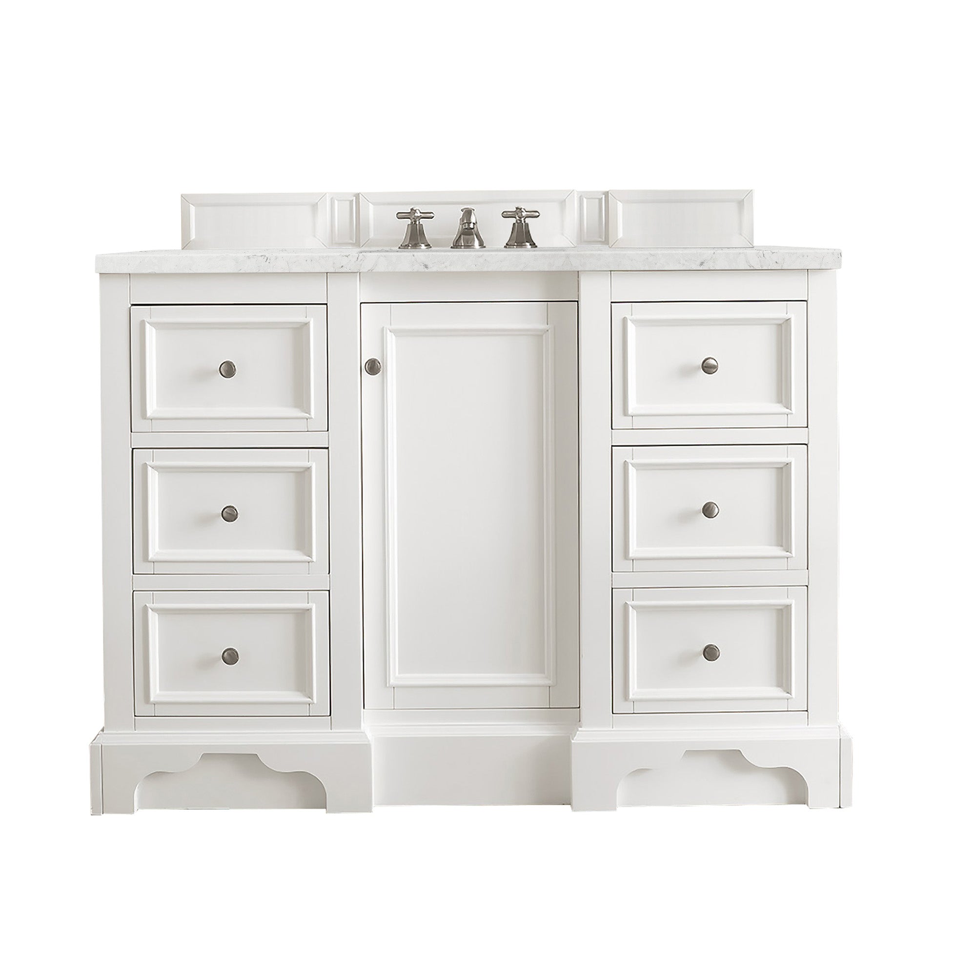 De Soto 48 Inch Single Bathroom Vanity with 3CM Eternal Jasmine Pearl Quartz Top - Bright White Finish for Modern Bathrooms | Perfect for Home Renovation & Spa-Like Retreats