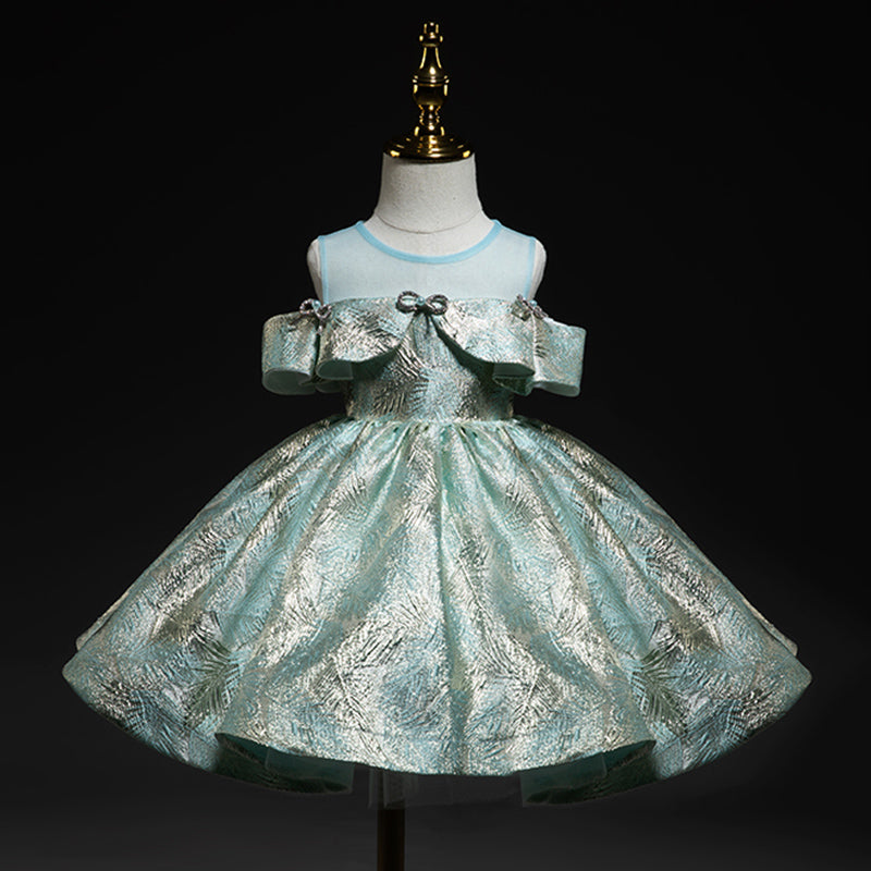 Elegant Mint Green A-Line Flower Girl Dress with Cold Shoulder Ruffle Detail - Perfect for Weddings, Bridal Showers & Special Occasions