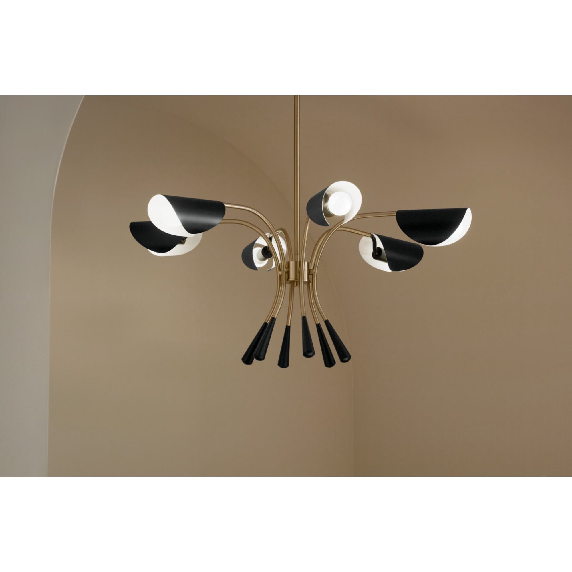 Arcus 39-inch 6-Light Champagne Bronze Chandelier with Black Shade - Elegant Dining Room Lighting for Home Decor