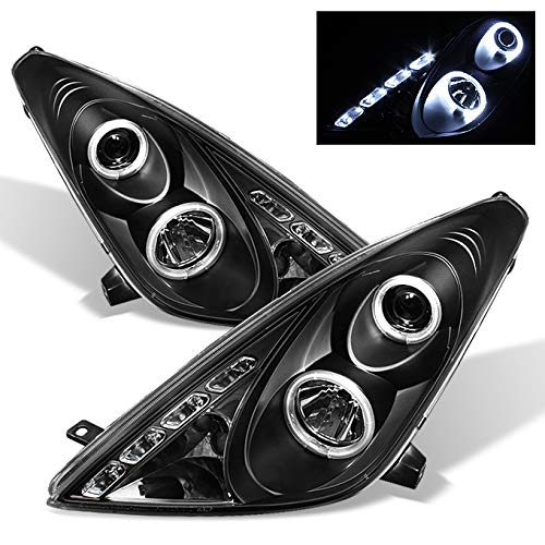 AKKON Black Bezel Dual Halo Projector LED Headlights for Toyota Celica - DRL Daytime Running Lights - Driver & Passenger Side Replacement Lamps - Upgrade for Night Driving & Enhanced Visibility