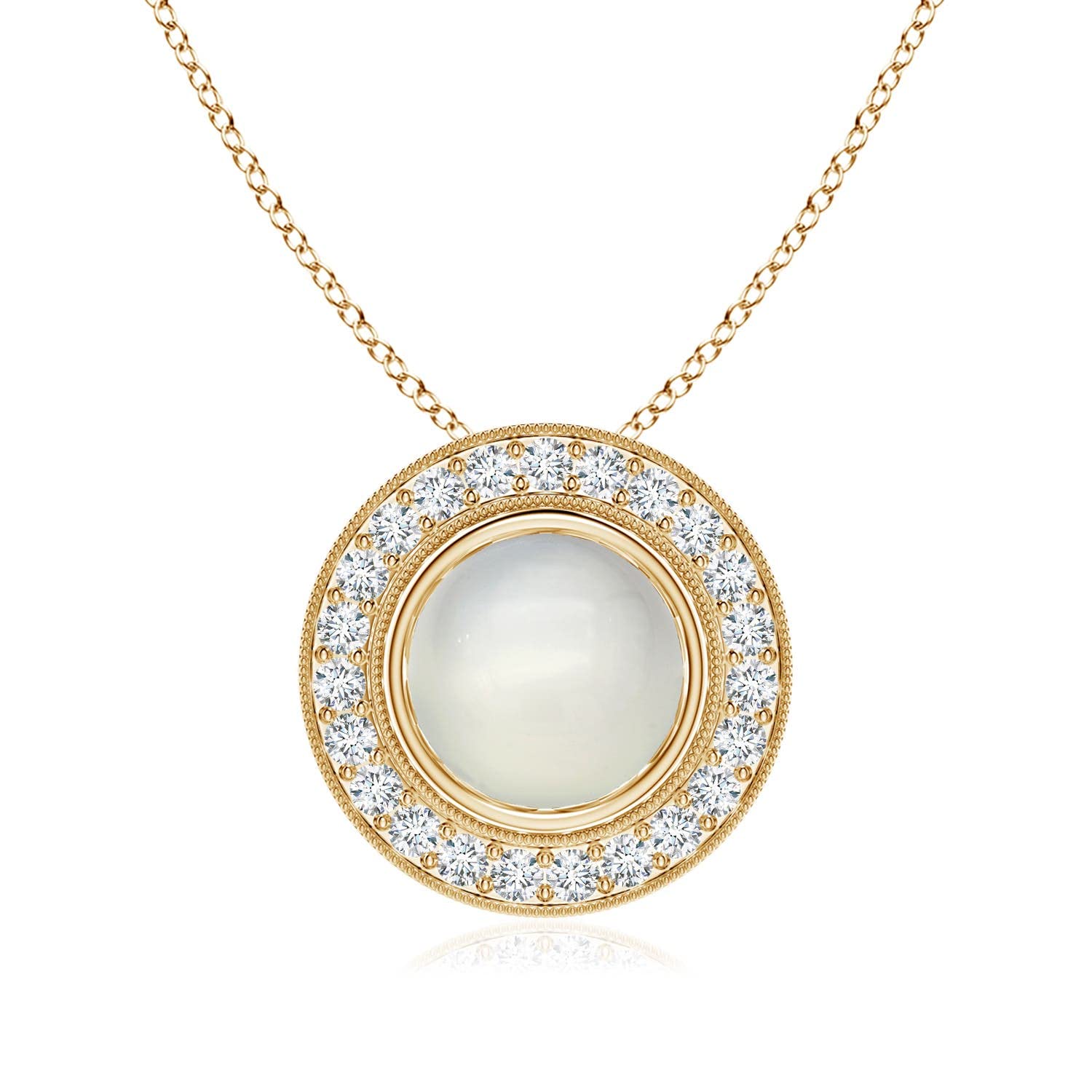 Angara Natural Moonstone Halo Solitaire Pendant Necklace for Women - 14K Solid Gold Jewelry | Elegant Gift for Birthday, Anniversary & Special Occasions | Perfect for Weddings, Date Nights & Formal Events