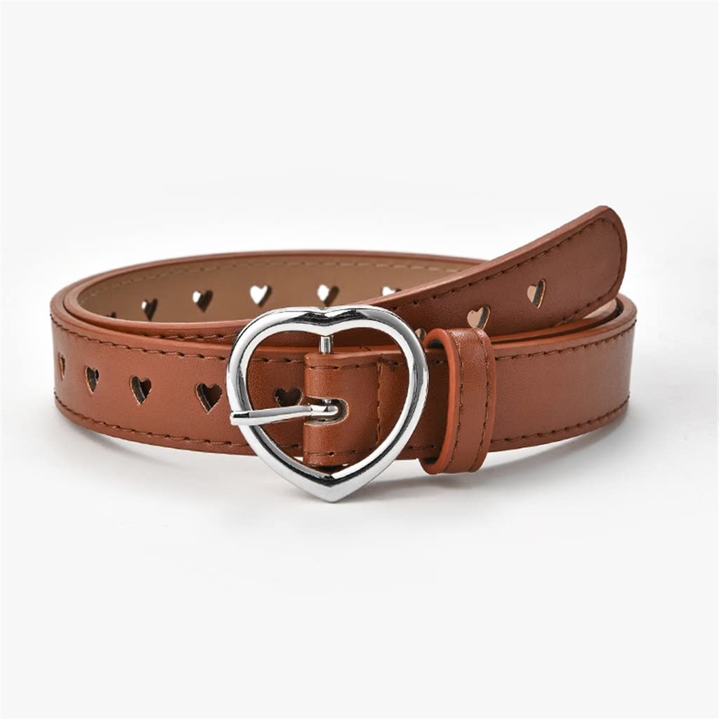 Stylish Women's PU Leather Belt with Hollow Heart Design & Adjustable Metal Buckle - Brown, 110cm - Perfect for Casual Outfits, Office Wear & Date Nights