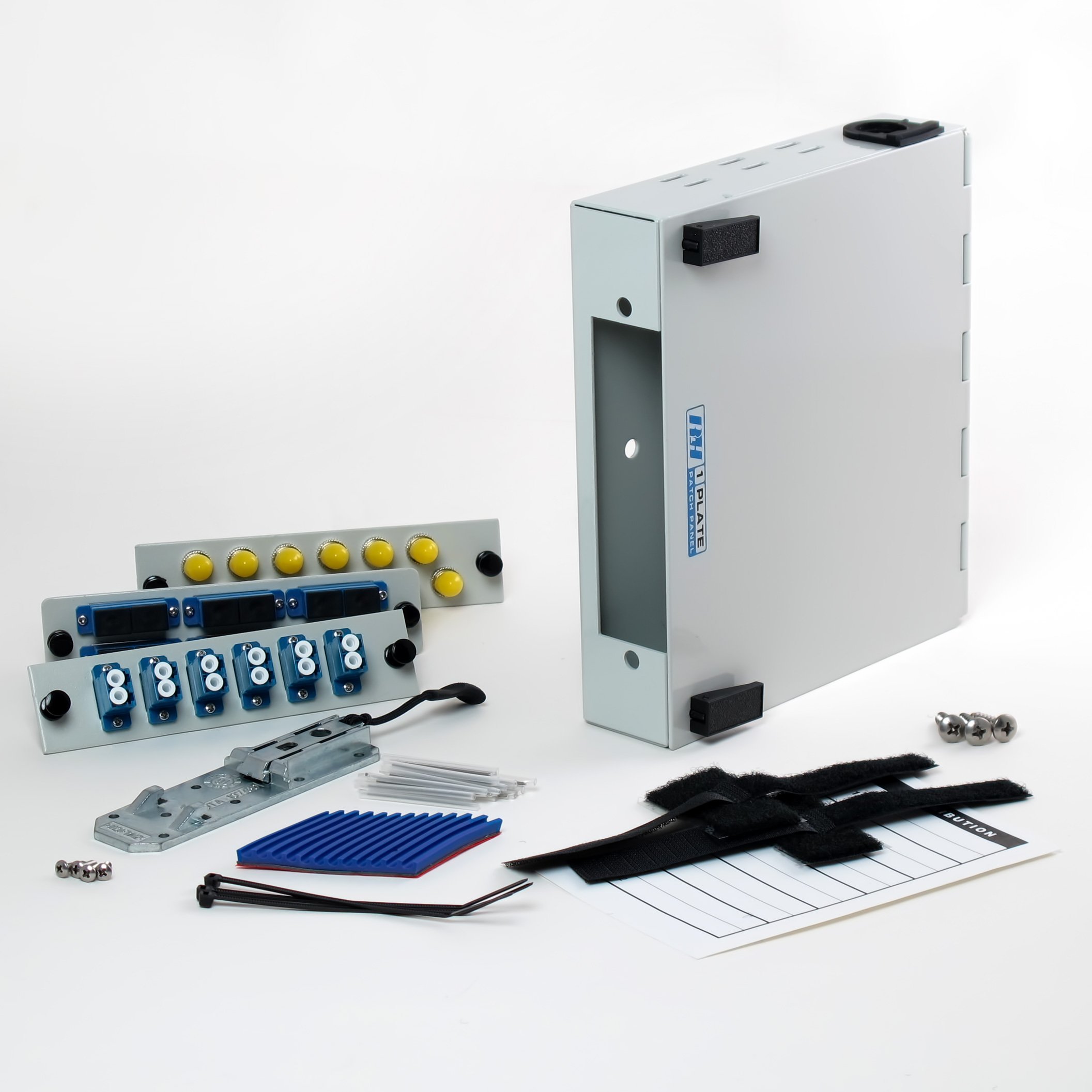 Fiber Optic Patch Panel - 12 Port DIN Rail or Wall Mount Enclosure with ST, SC, LC Single-Mode Adapter Plates for Network Rack & Telecom Cabinet Installation